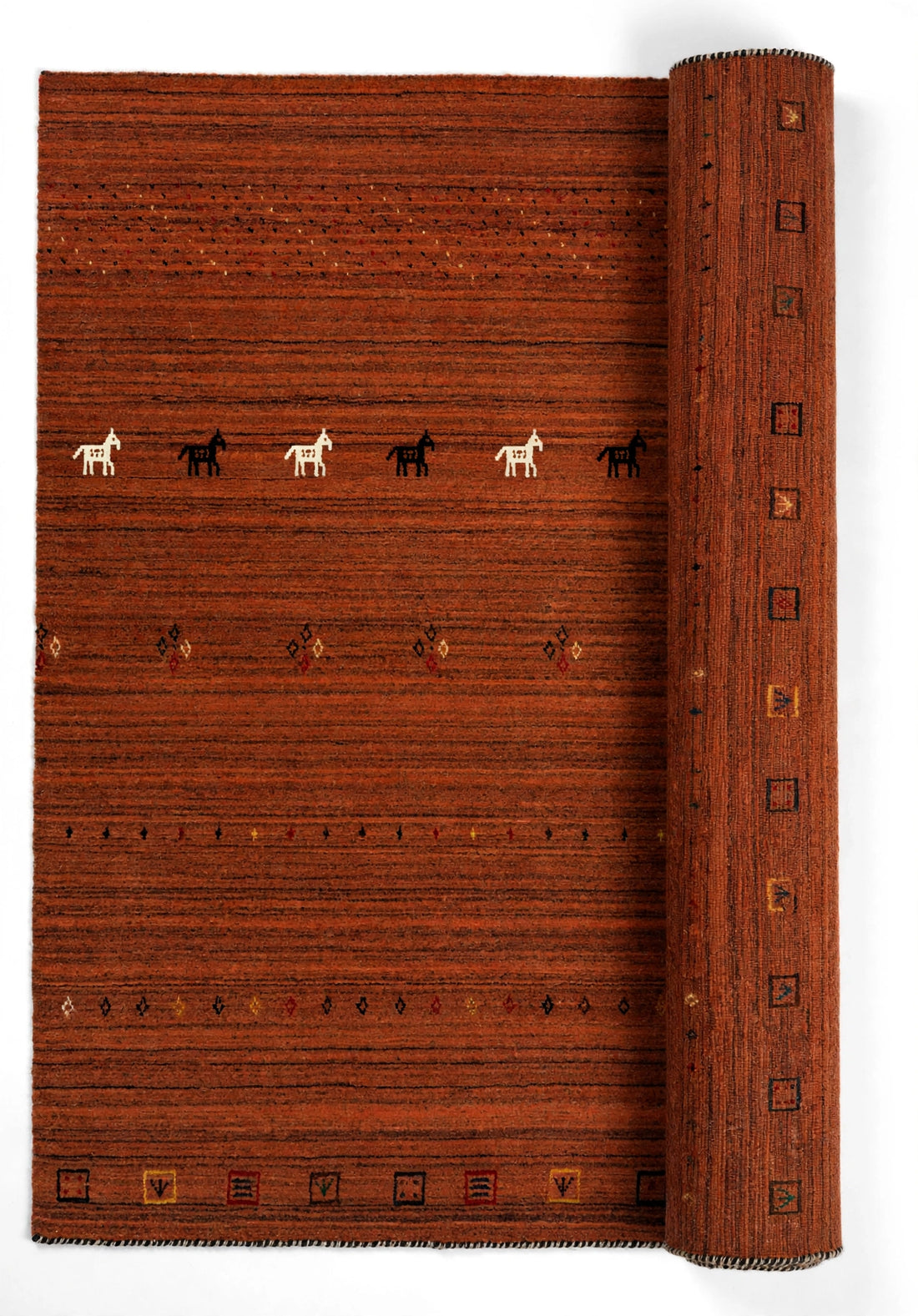 Rust Rug Horse Motifs