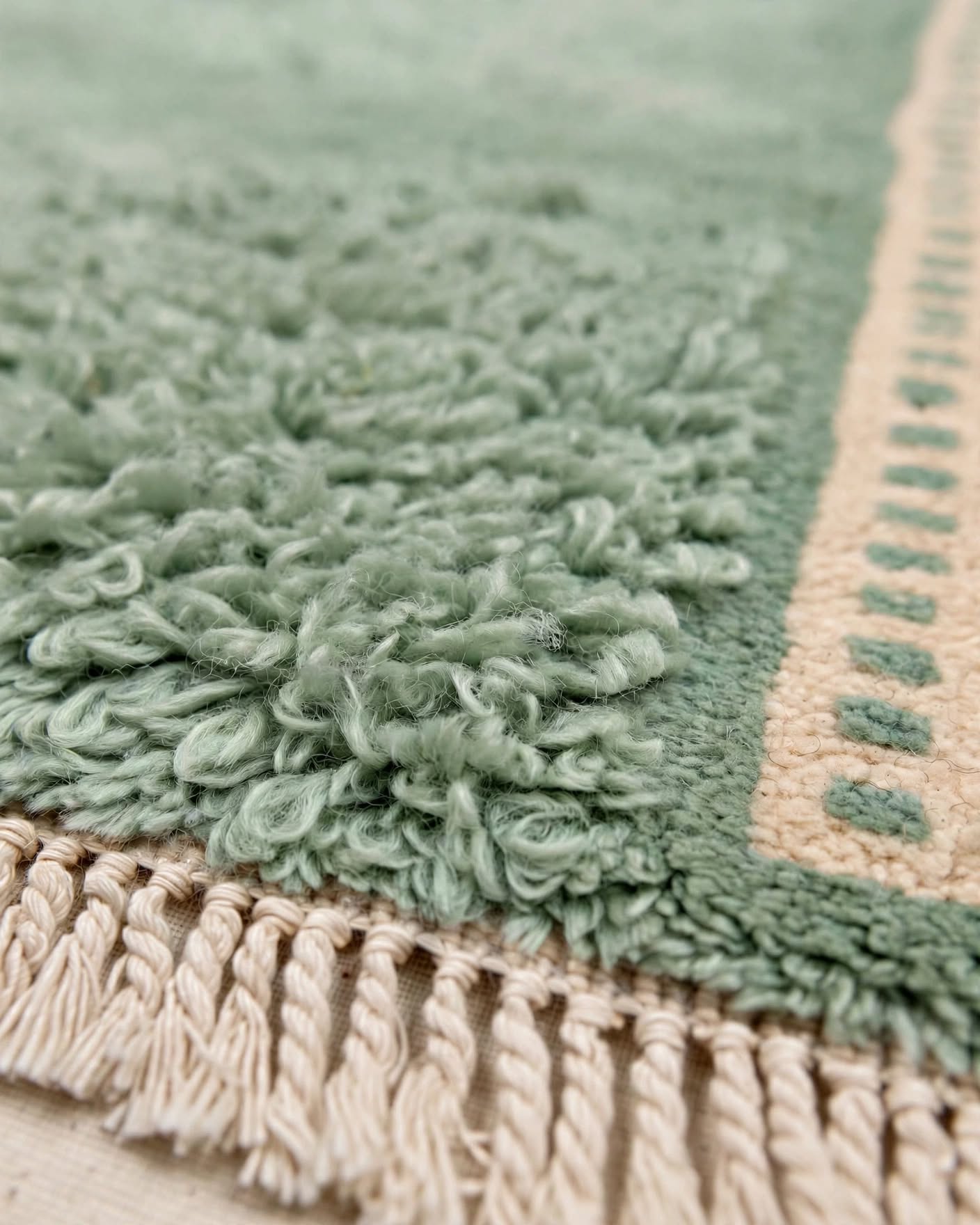 Cream Ivory Moroccan Berber Wool Rug with Navy Blue Border – Design 2, handmade in Bhadohi India – photo 5