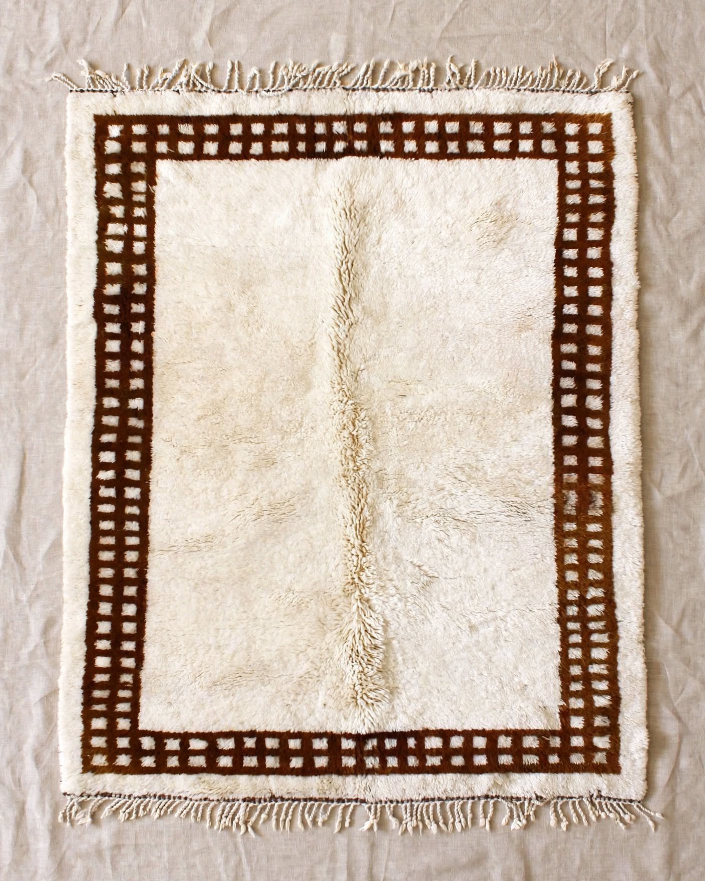 Cream Ivory Moroccan Berber Wool Rug with Terracotta Rust Border – Design 2, handmade in Bhadohi India – photo 2