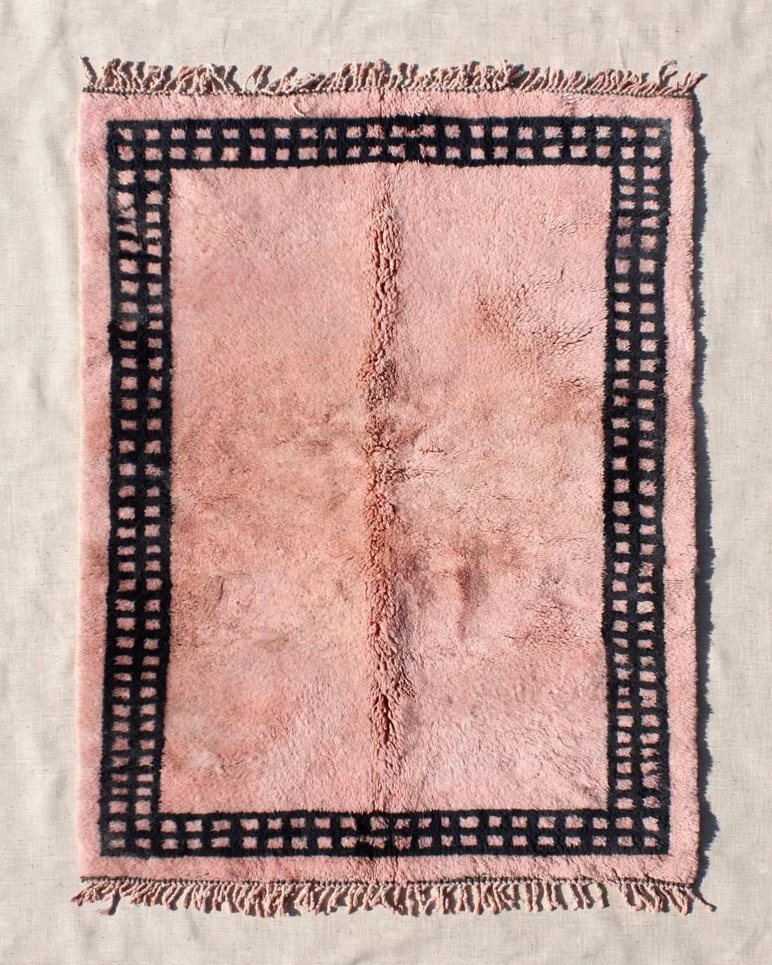 Cream Ivory Moroccan Berber Wool Rug with Dusty Rose Pink Border, handmade in Bhadohi India – photo 2