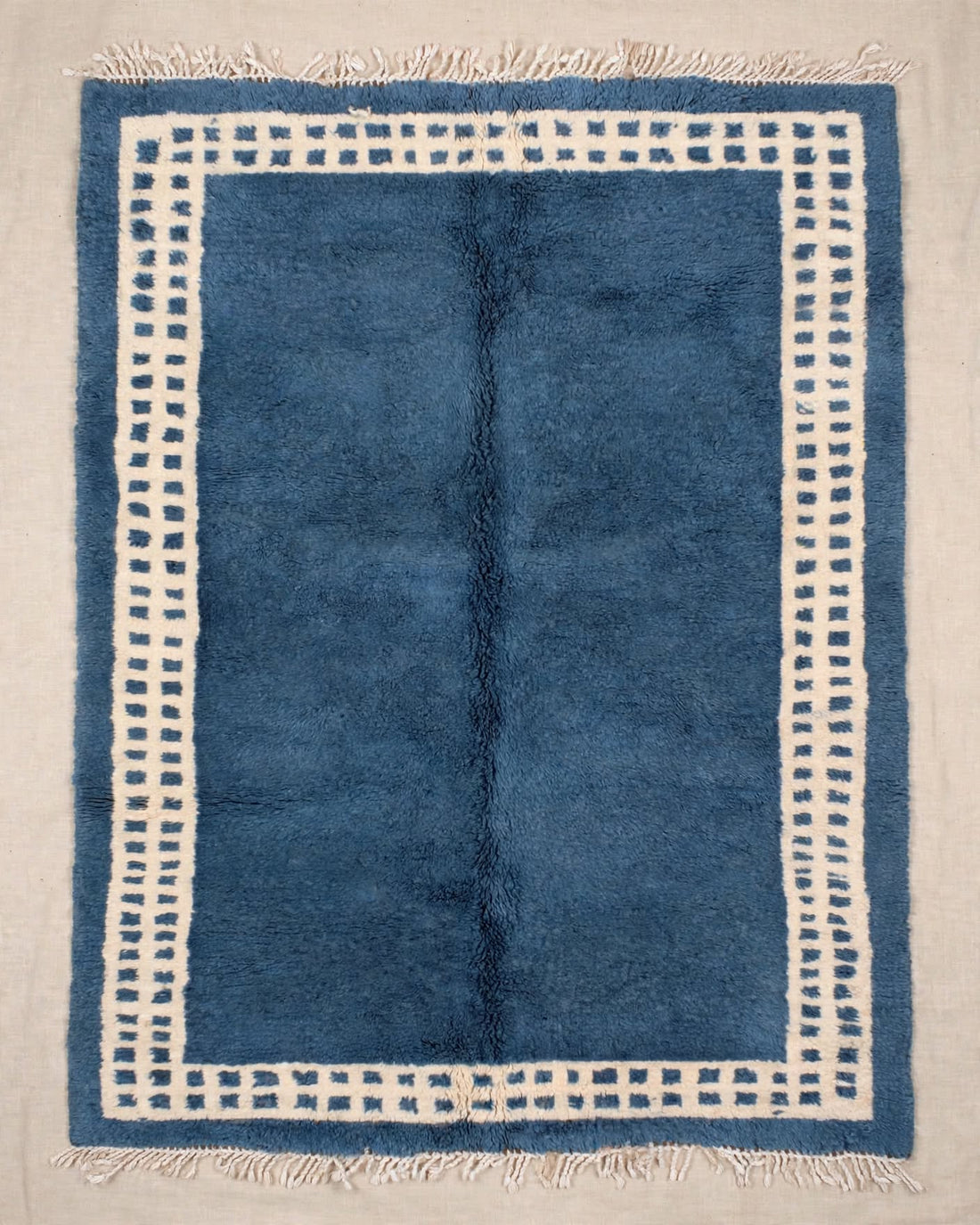 Ocean Denim Blue Moroccan Berber Wool Rug with Cream Border, handmade in Bhadohi India – photo 2