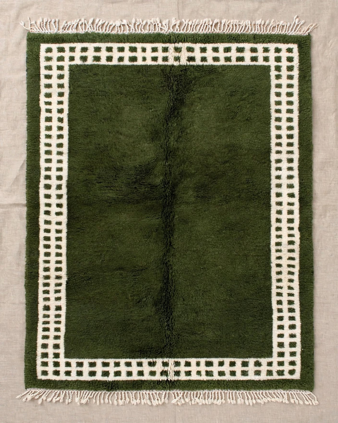 Green and White Moroccan Style Wool Rug, handmade in Bhadohi India – photo 2