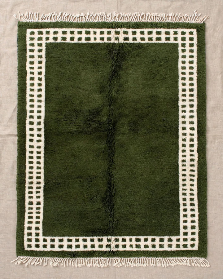 Green and White Moroccan Style Wool Rug, handmade in Bhadohi India – photo 2