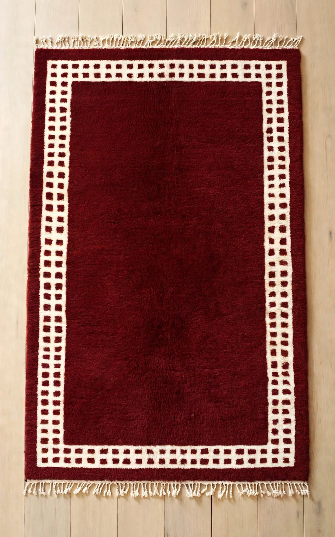 Deep Ruby Burgundy Red Moroccan Berber Wool Rug, handmade in Bhadohi India – photo 3