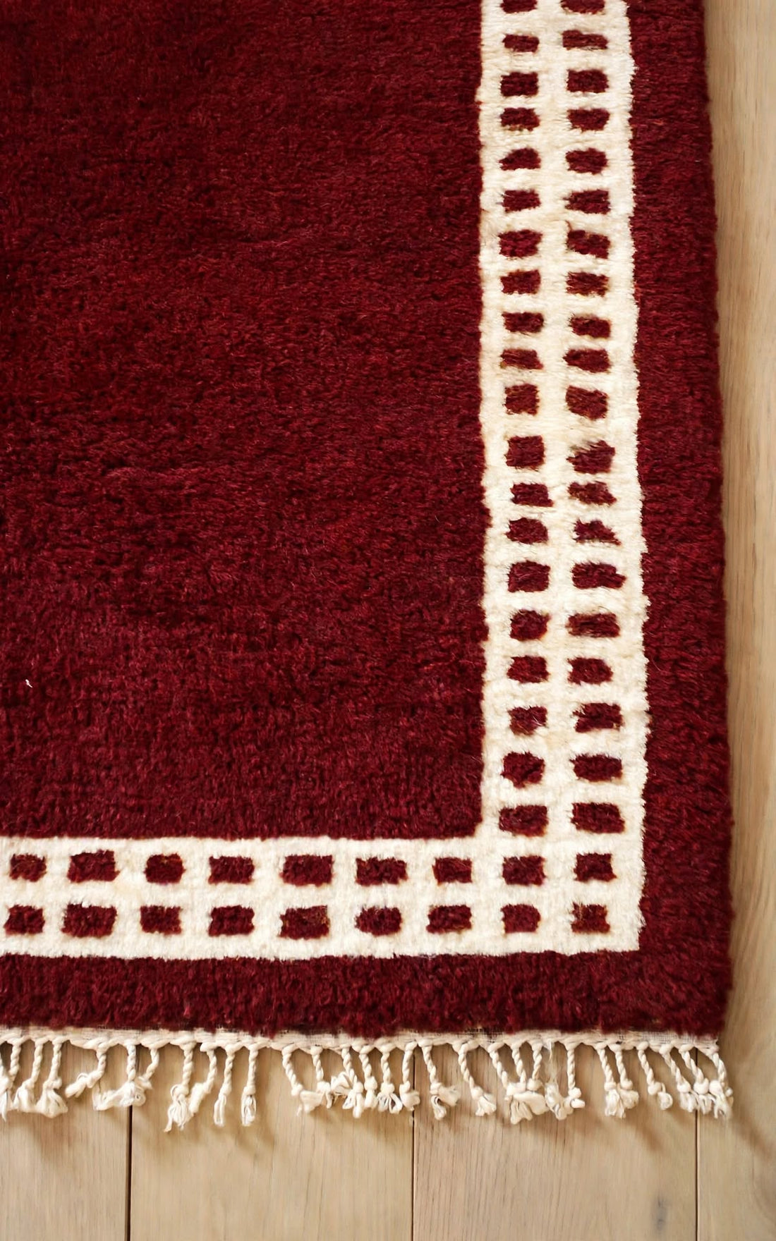 Deep Ruby Burgundy Red Moroccan Berber Wool Rug, handmade in Bhadohi India – photo 4