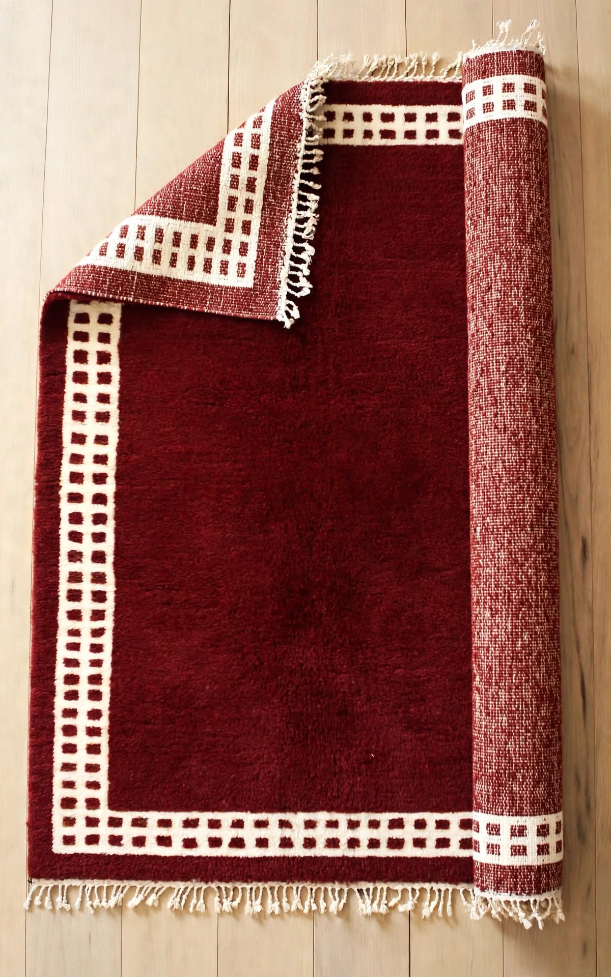 Deep Ruby Burgundy Red Moroccan Berber Wool Rug, handmade in Bhadohi India – photo 5