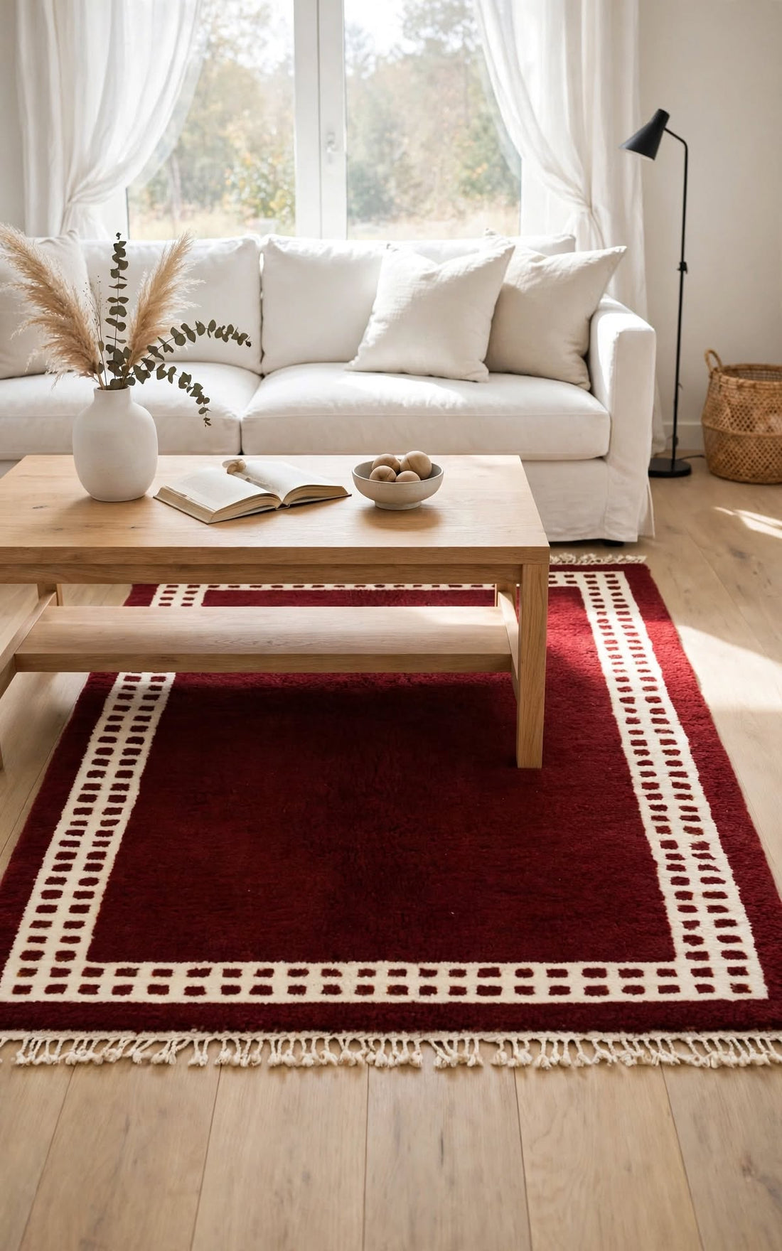 Deep Ruby Burgundy Red Moroccan Berber Wool Rug, handmade in Bhadohi India – photo 1