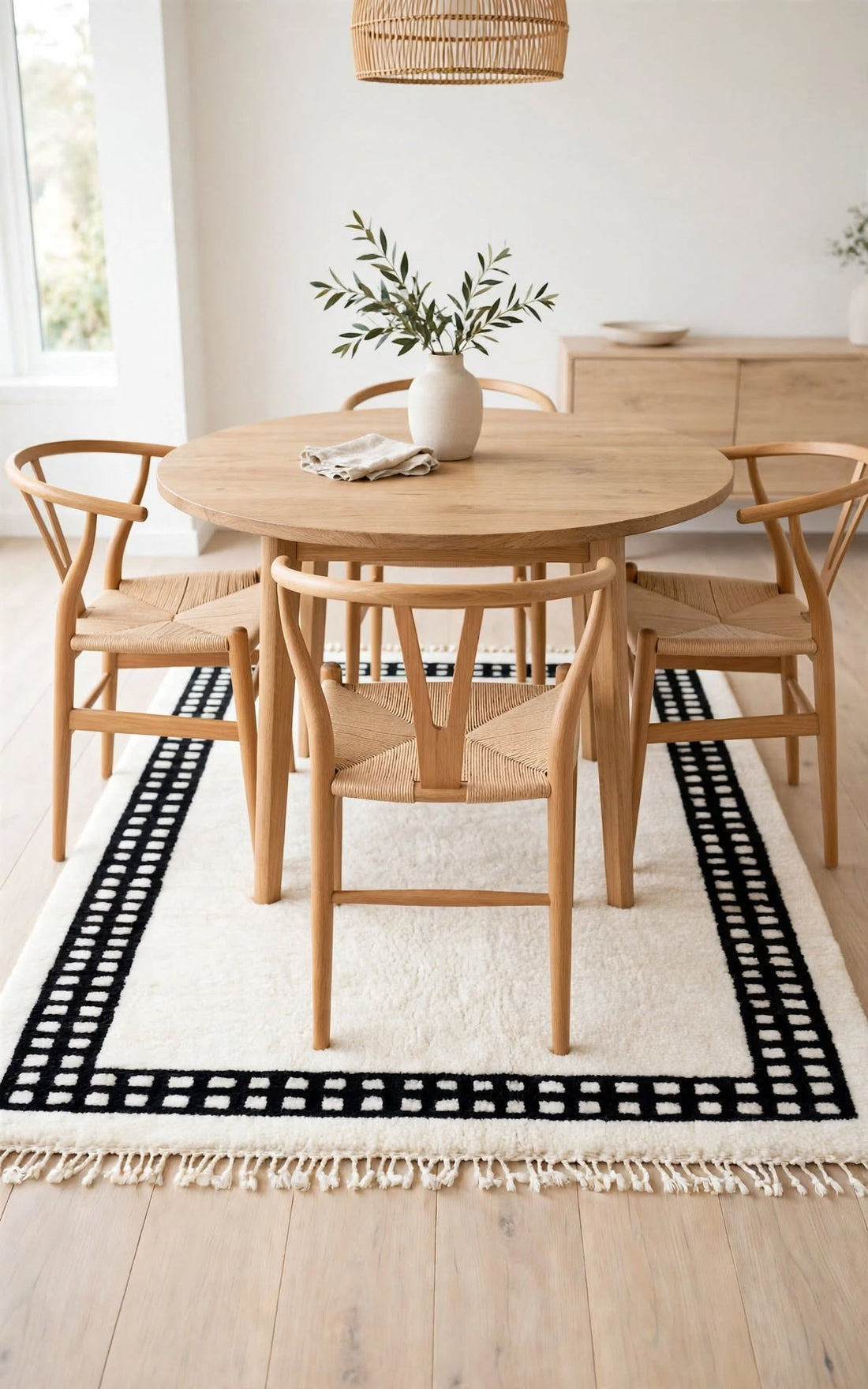 Charcoal Black Moroccan Berber Wool Rug with Cream Geometric Border, handmade in Bhadohi India – photo 8