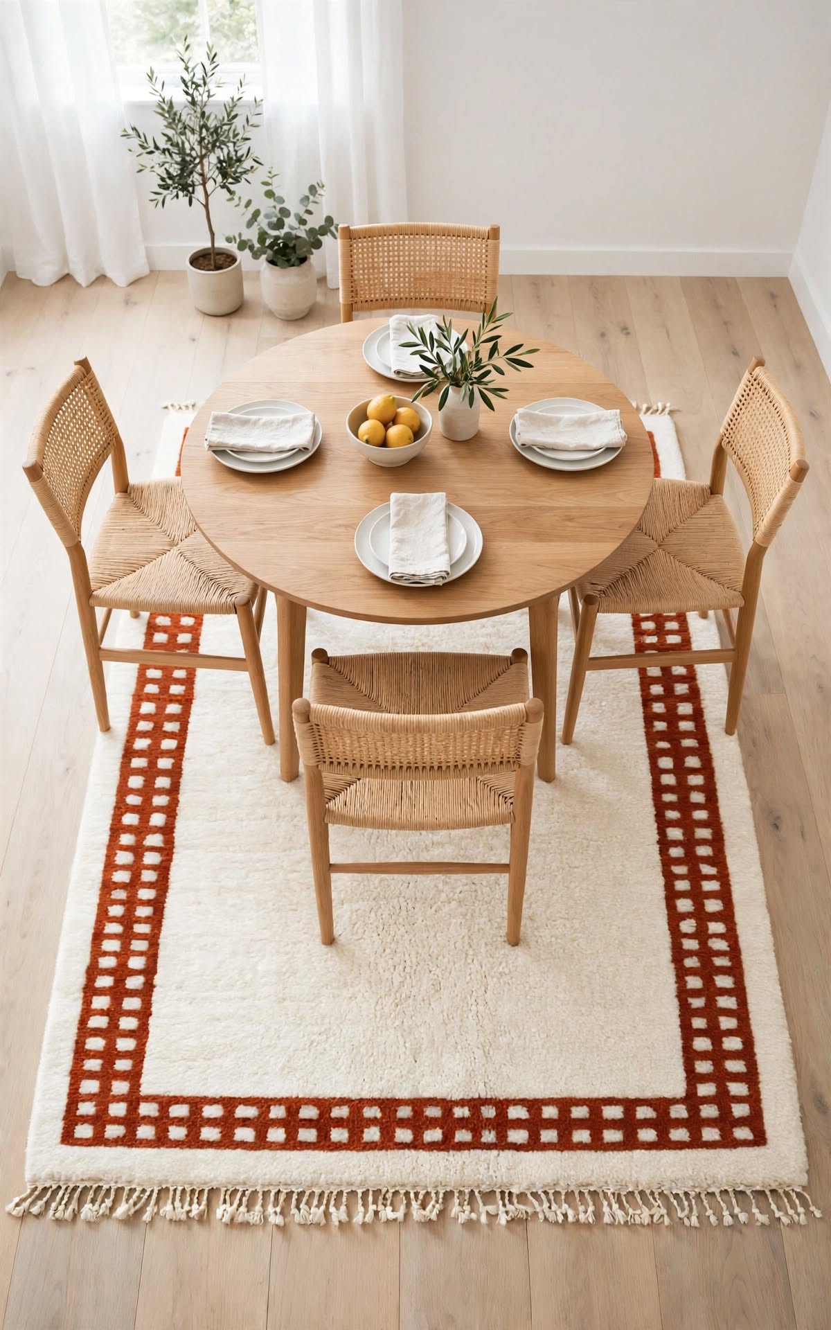 Cream Ivory Moroccan Berber Wool Rug with Terracotta Rust Border, handmade in Bhadohi India – photo 2