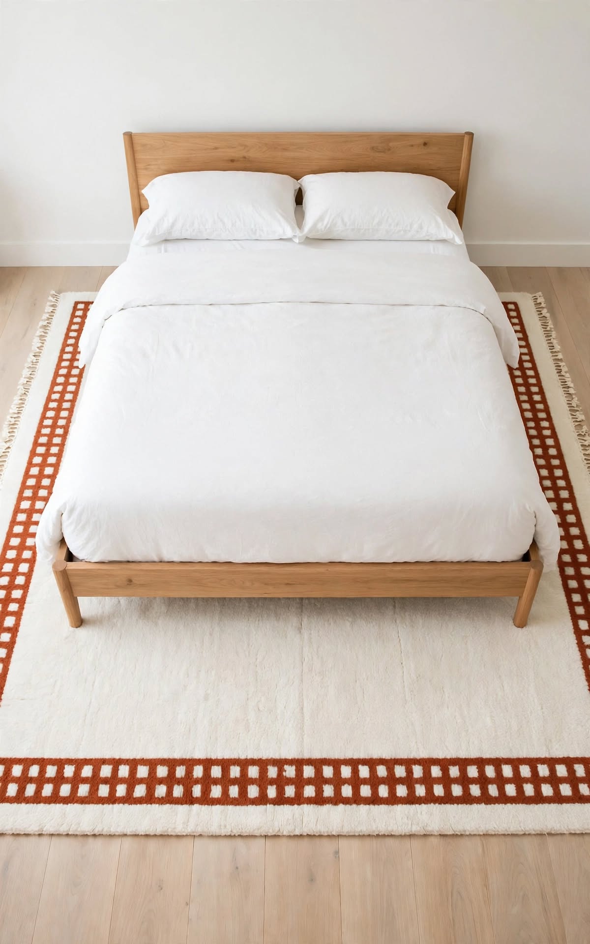 Cream Ivory Moroccan Berber Wool Rug with Terracotta Rust Border, handmade in Bhadohi India – photo 10