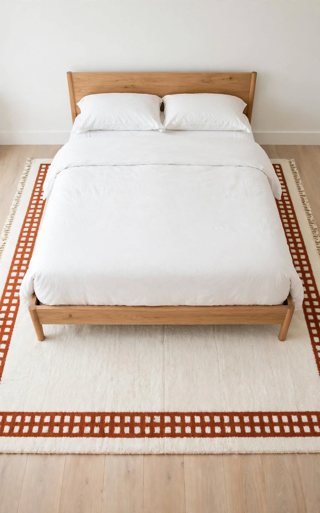 Cream Ivory Moroccan Berber Wool Rug with Terracotta Rust Border, handmade in Bhadohi India – photo 10