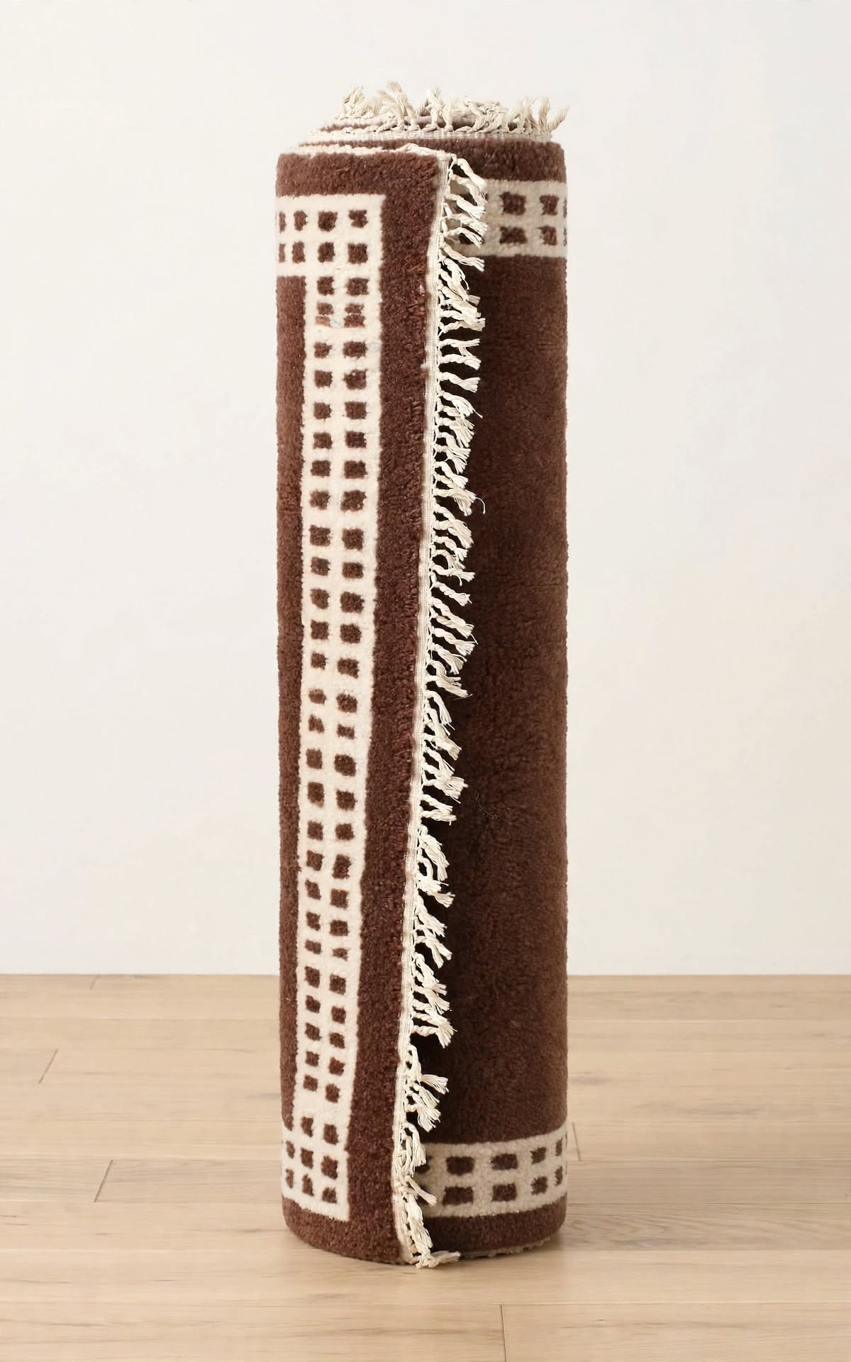 Dark Chocolate Brown Moroccan Berber Wool Rug with Cream Border, handmade in Bhadohi India – photo 3