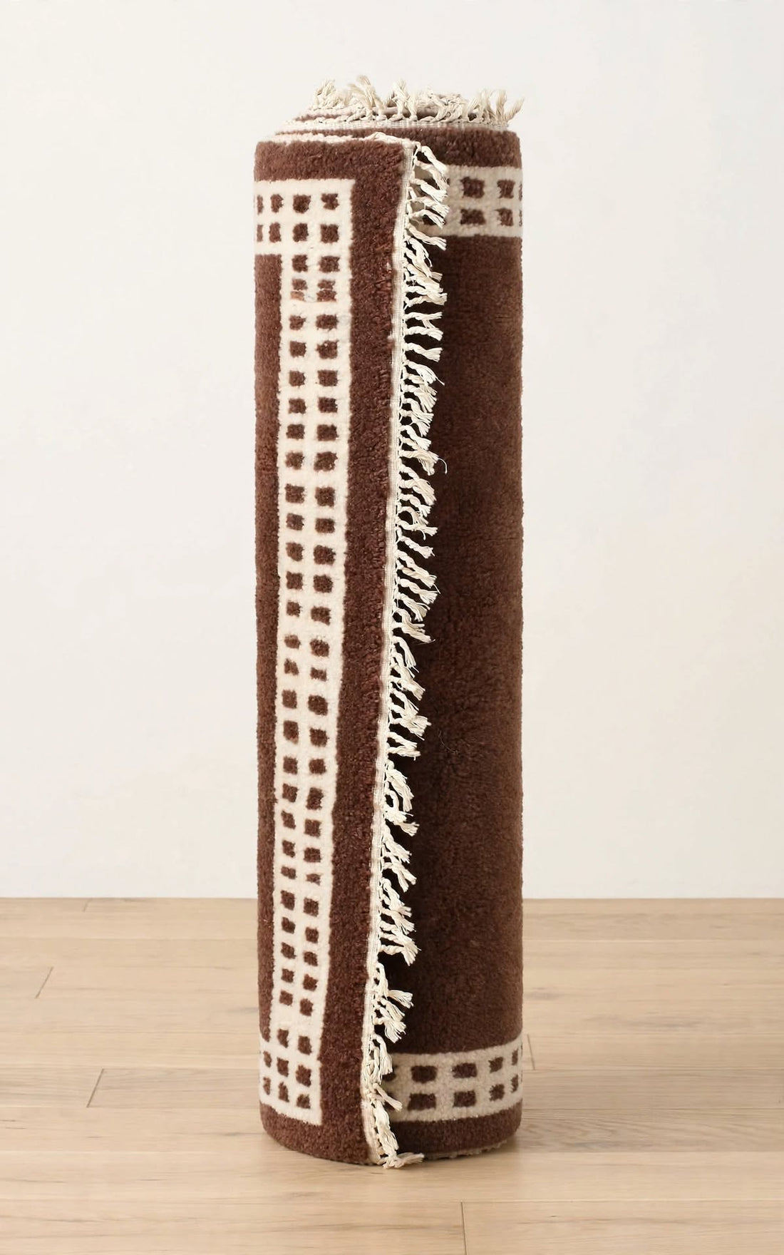 Dark Chocolate Brown Moroccan Berber Wool Rug with Cream Border, handmade in Bhadohi India – photo 3