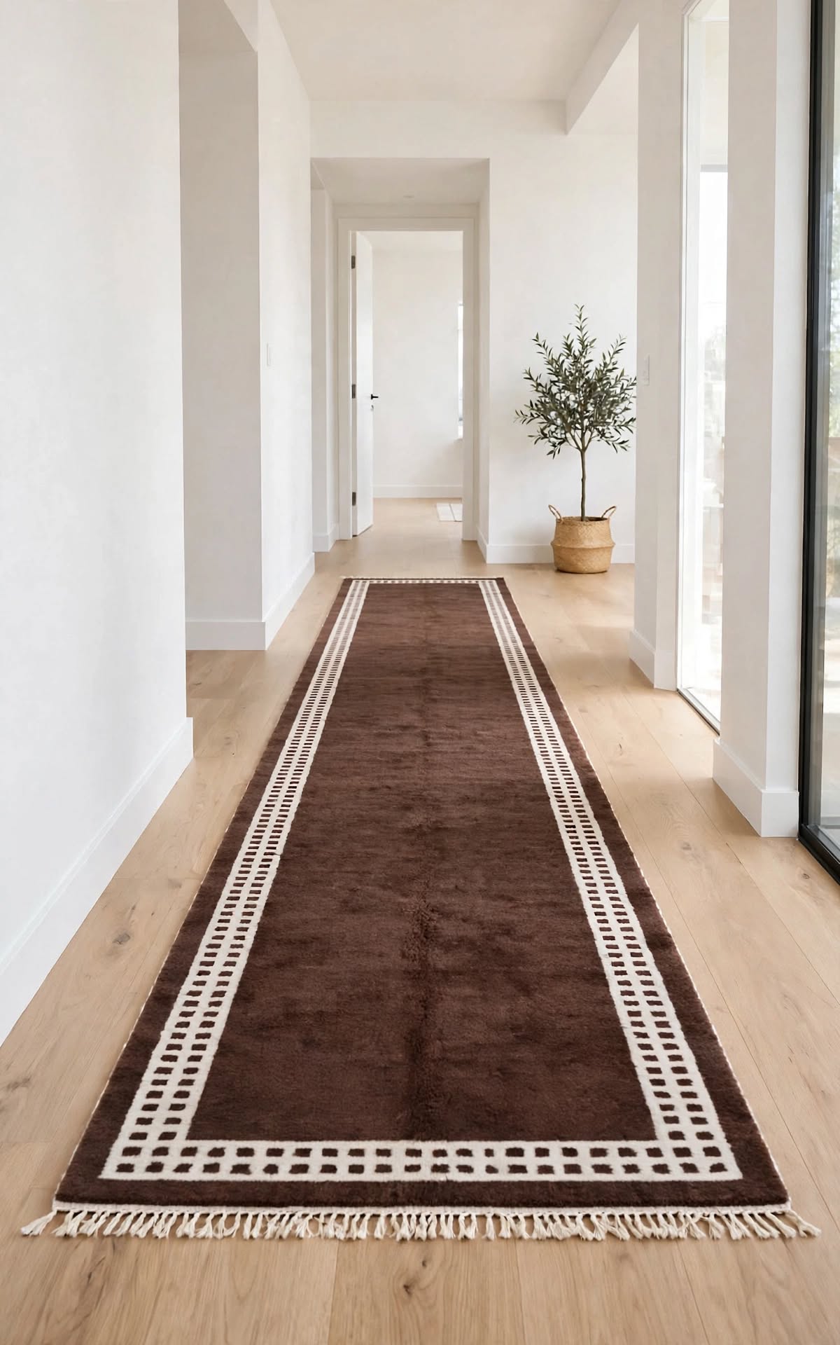Dark Chocolate Brown Moroccan Berber Wool Rug with Cream Border, handmade in Bhadohi India – photo 6