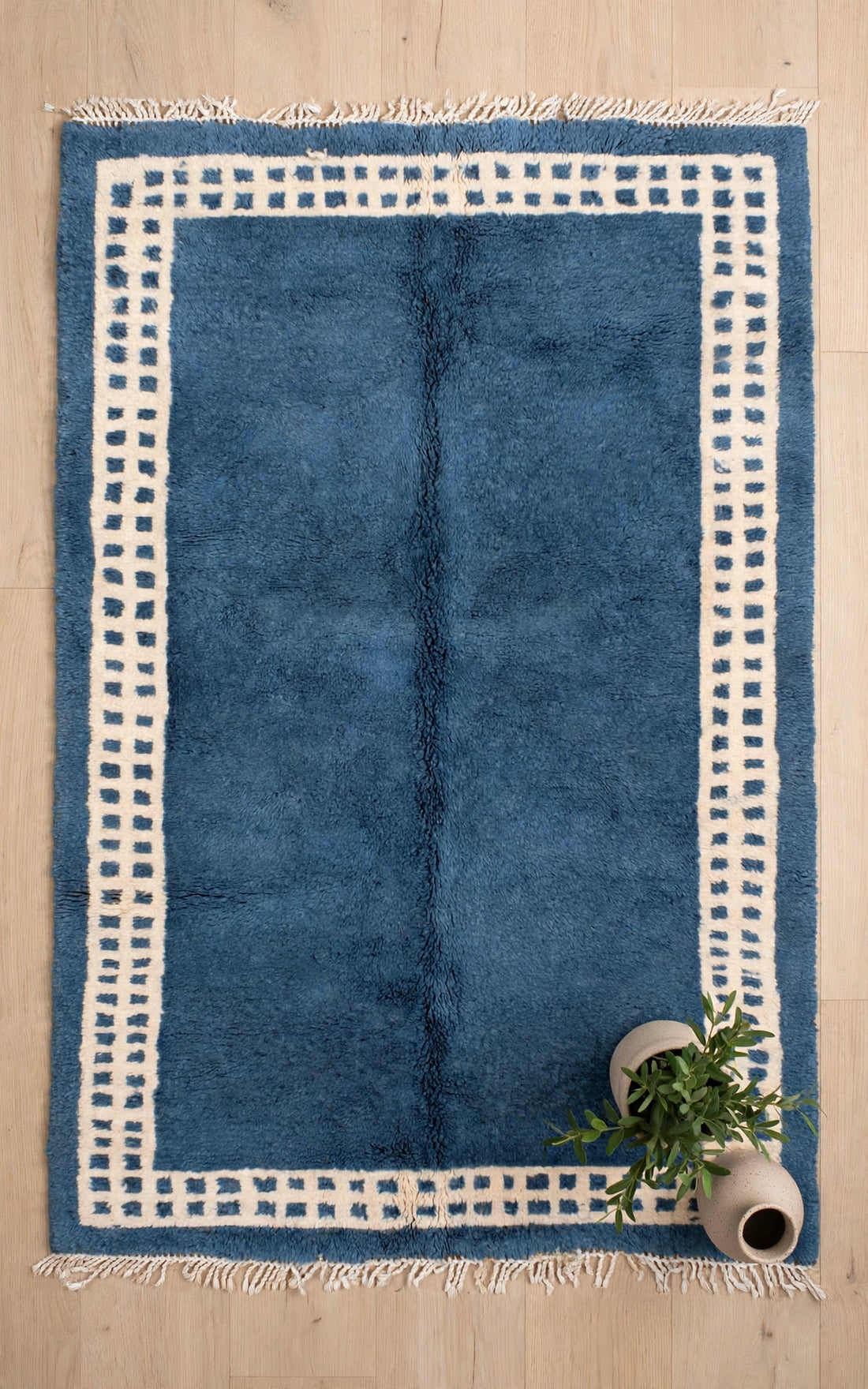 Ocean Denim Blue Moroccan Berber Wool Rug with Cream Border, handmade in Bhadohi India – photo 13