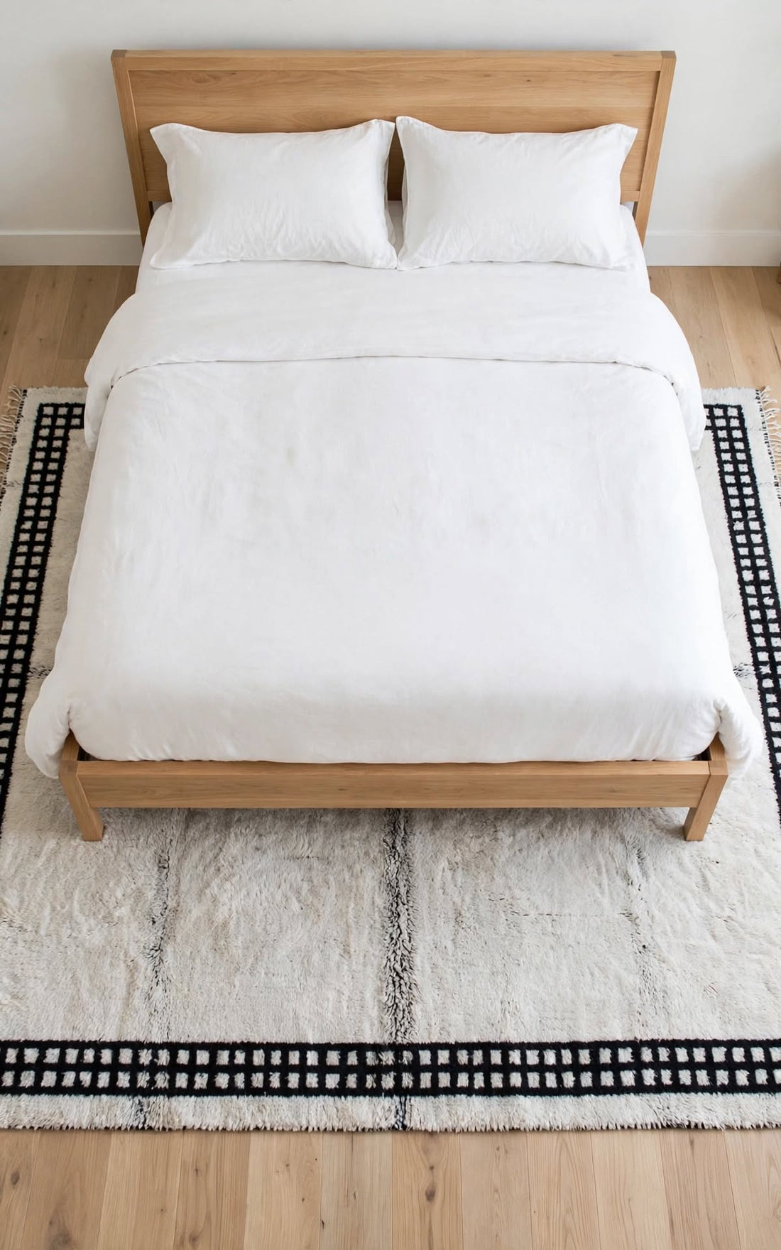 Cream Ivory Moroccan Berber Wool Rug with Black Geometric Border, handmade in Bhadohi India – photo 10