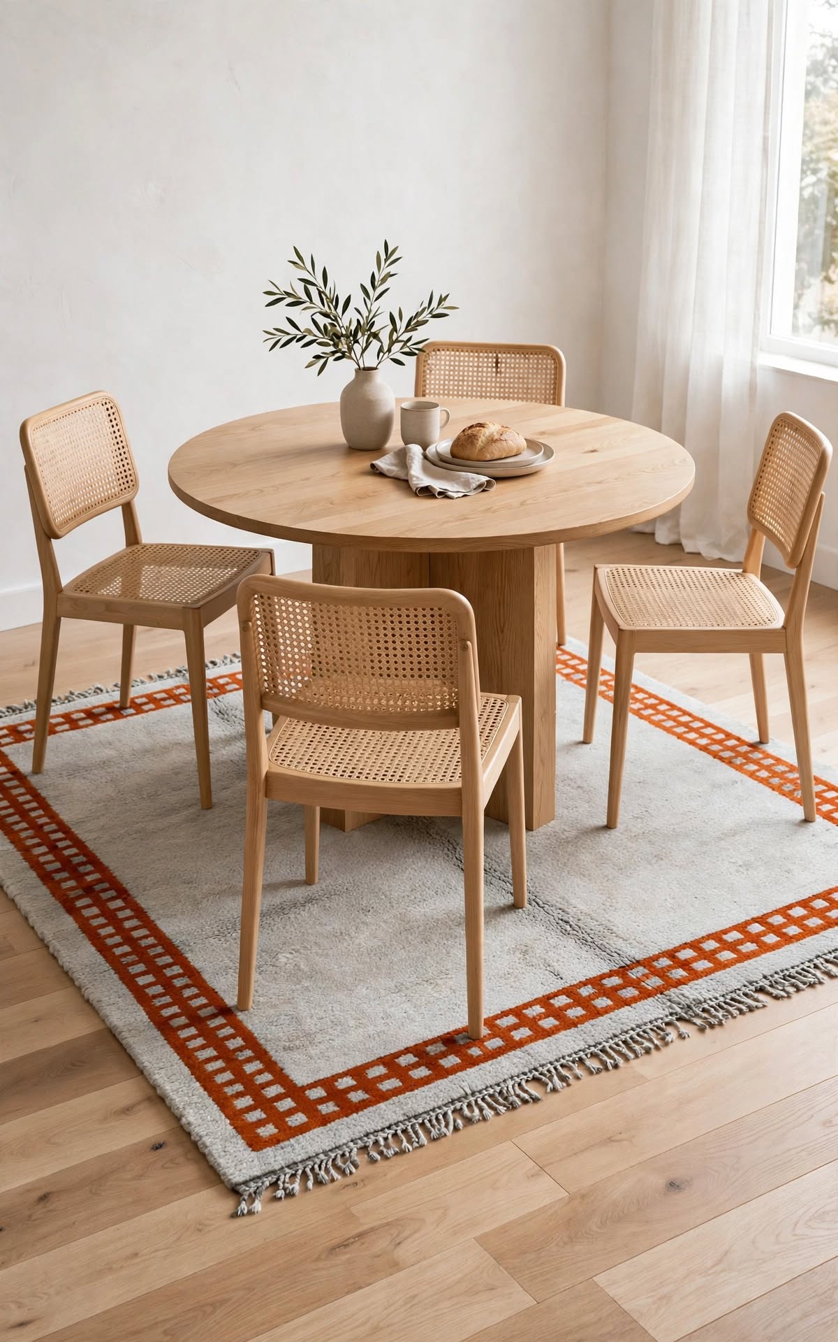Cream Ivory Moroccan Berber Wool Rug with Sunset Orange Border, handmade in Bhadohi India – photo 10