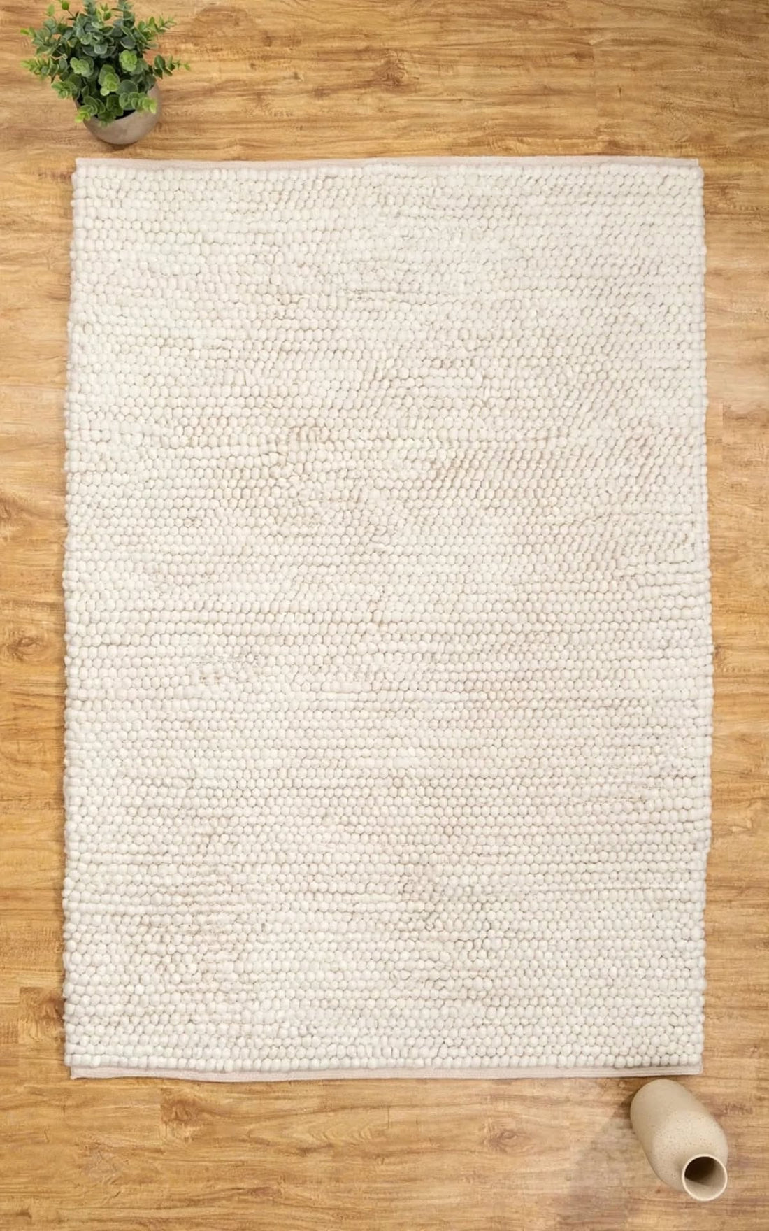 Ivory Cream Chunky Wool Area Rug, handmade in Bhadohi India – photo 11