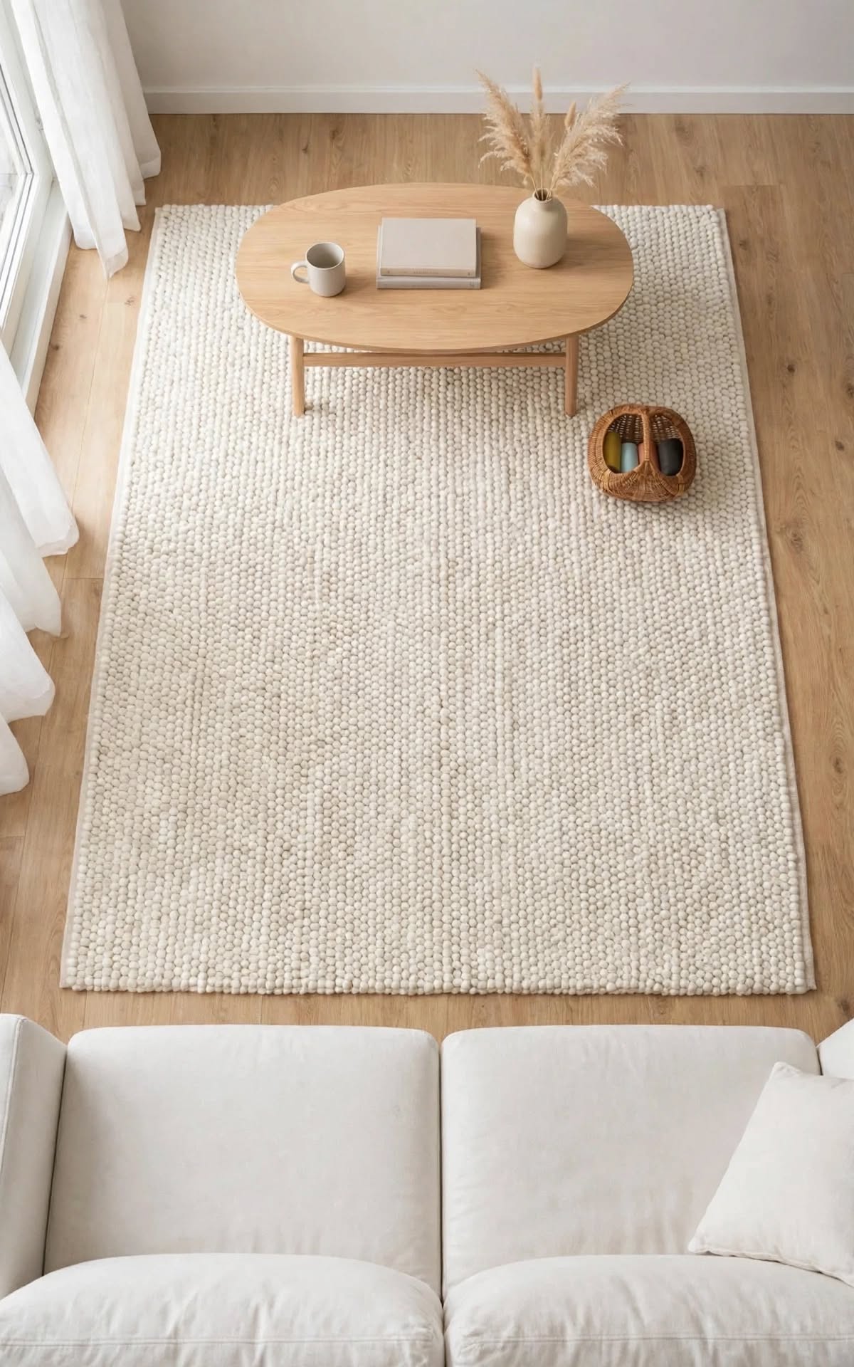 Ivory Cream Chunky Wool Area Rug, handmade in Bhadohi India – photo 7
