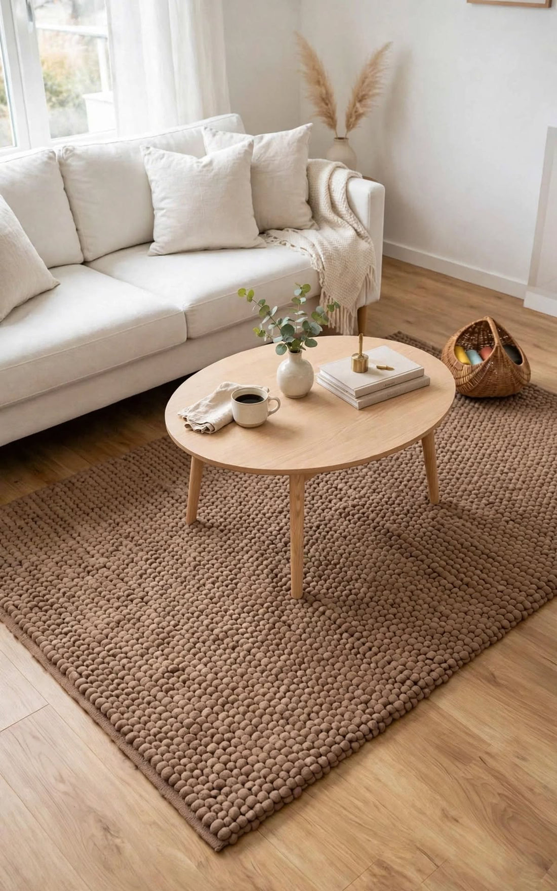 Oatmeal Beige Chunky Wool Area Rug, handmade in Bhadohi India – photo 9