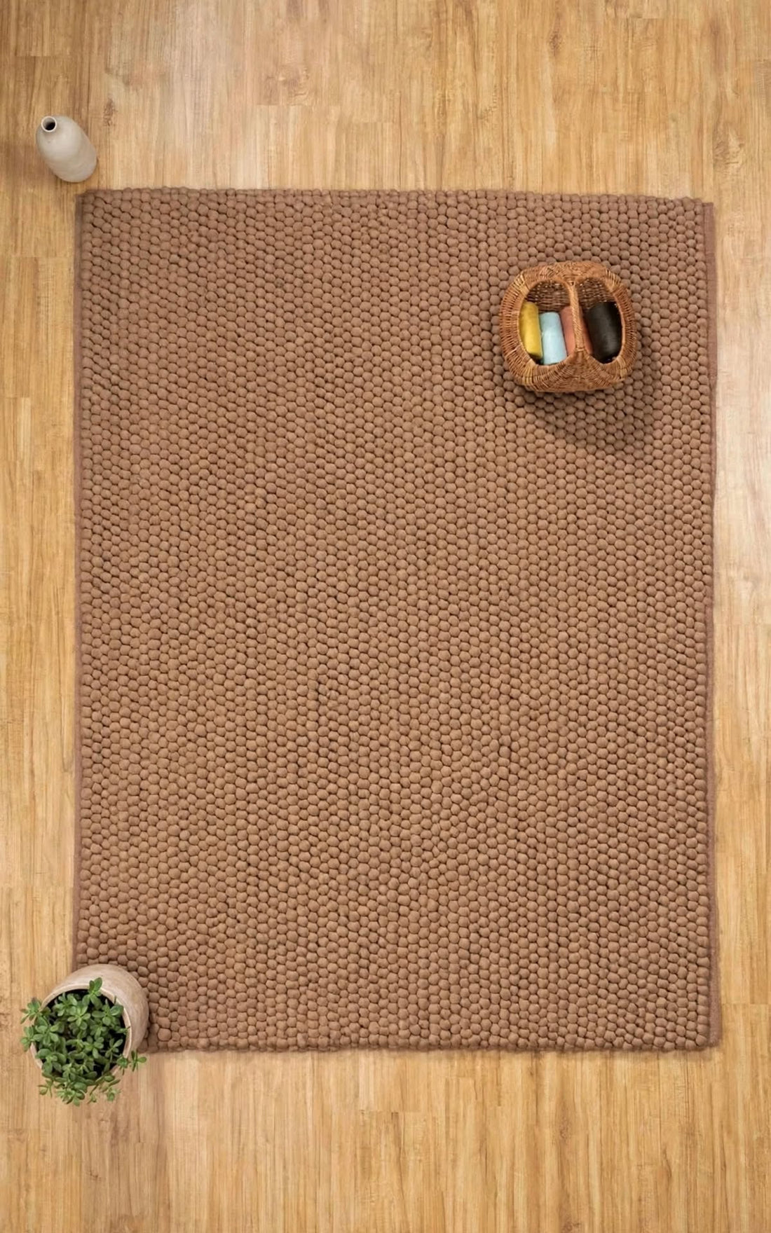 Oatmeal Beige Chunky Wool Area Rug, handmade in Bhadohi India – photo 8