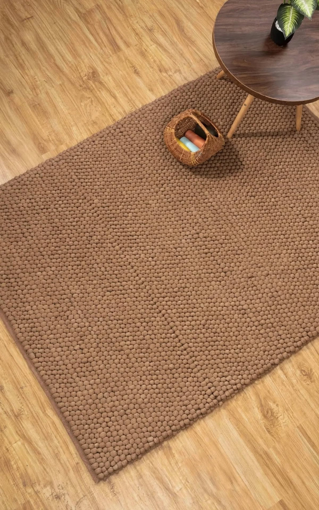 Oatmeal Beige Chunky Wool Area Rug, handmade in Bhadohi India – photo 6