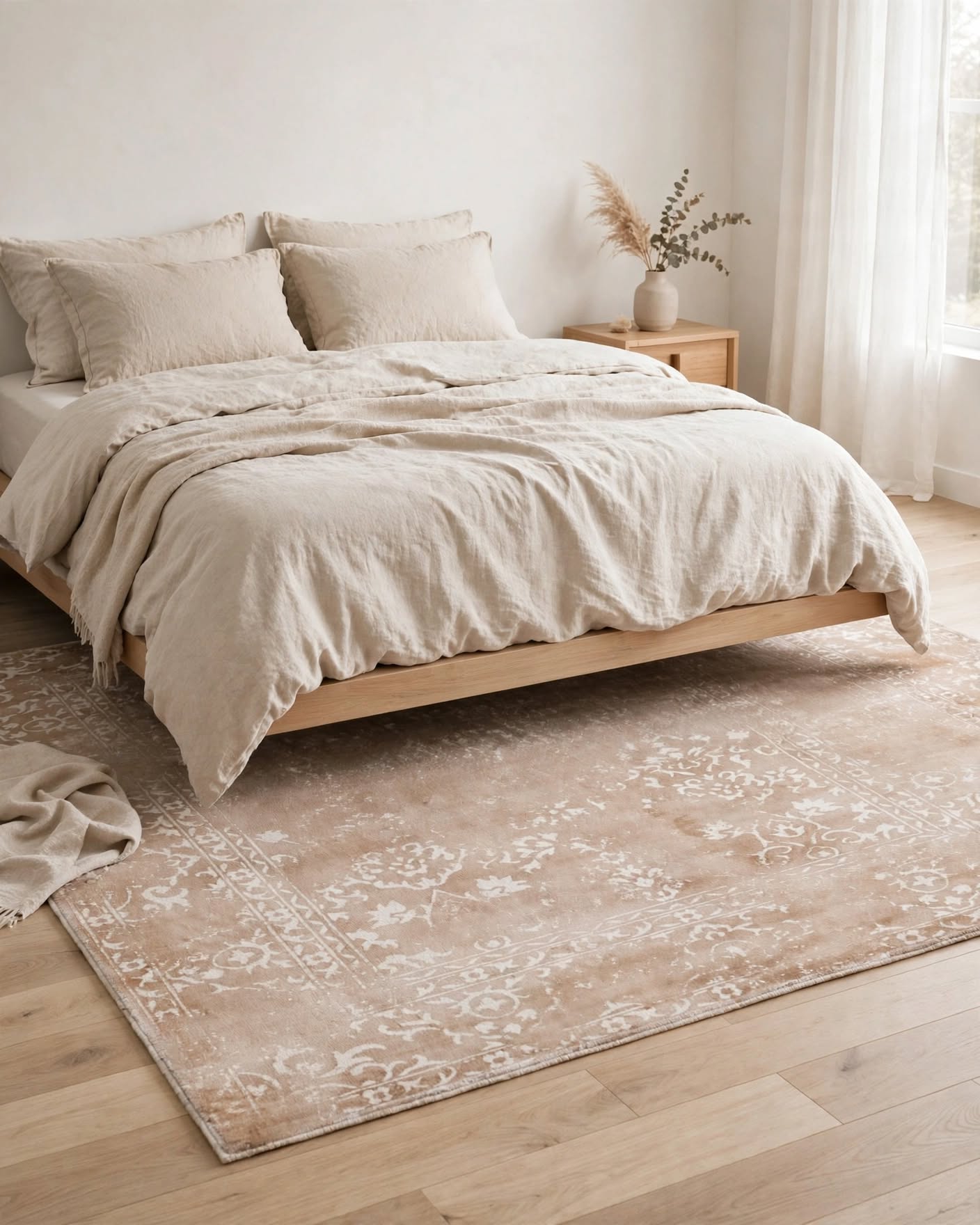 Pink and White Silky Viscose Rug, handmade in Bhadohi India – photo 5