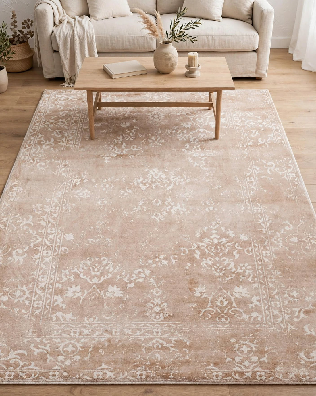 Pink and White Silky Viscose Rug, handmade in Bhadohi India – photo 4