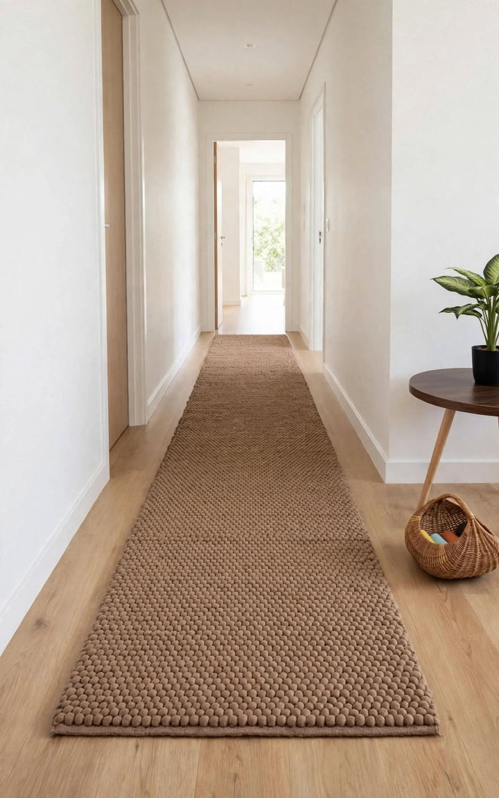 Oatmeal Beige Chunky Wool Area Rug, handmade in Bhadohi India – photo 2