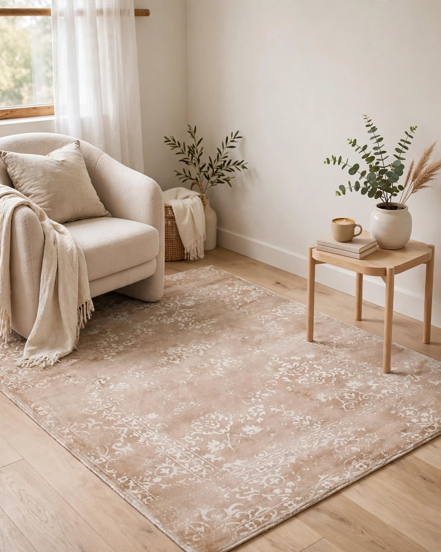 Pink and White Silky Viscose Rug, handmade in Bhadohi India – photo 2