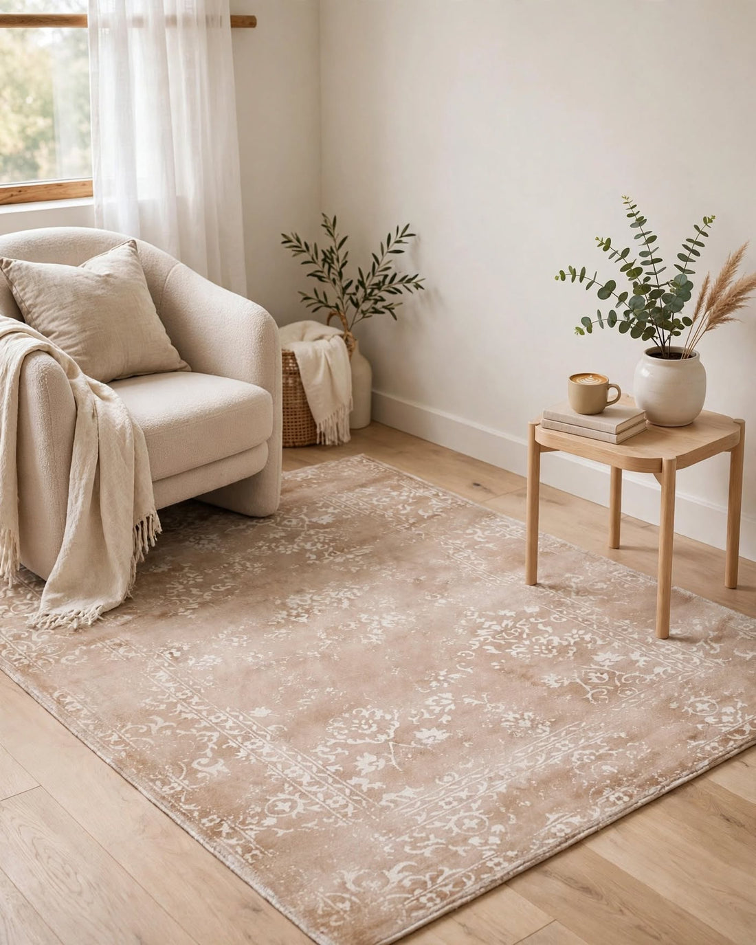 Pink and White Silky Viscose Rug, handmade in Bhadohi India – photo 2
