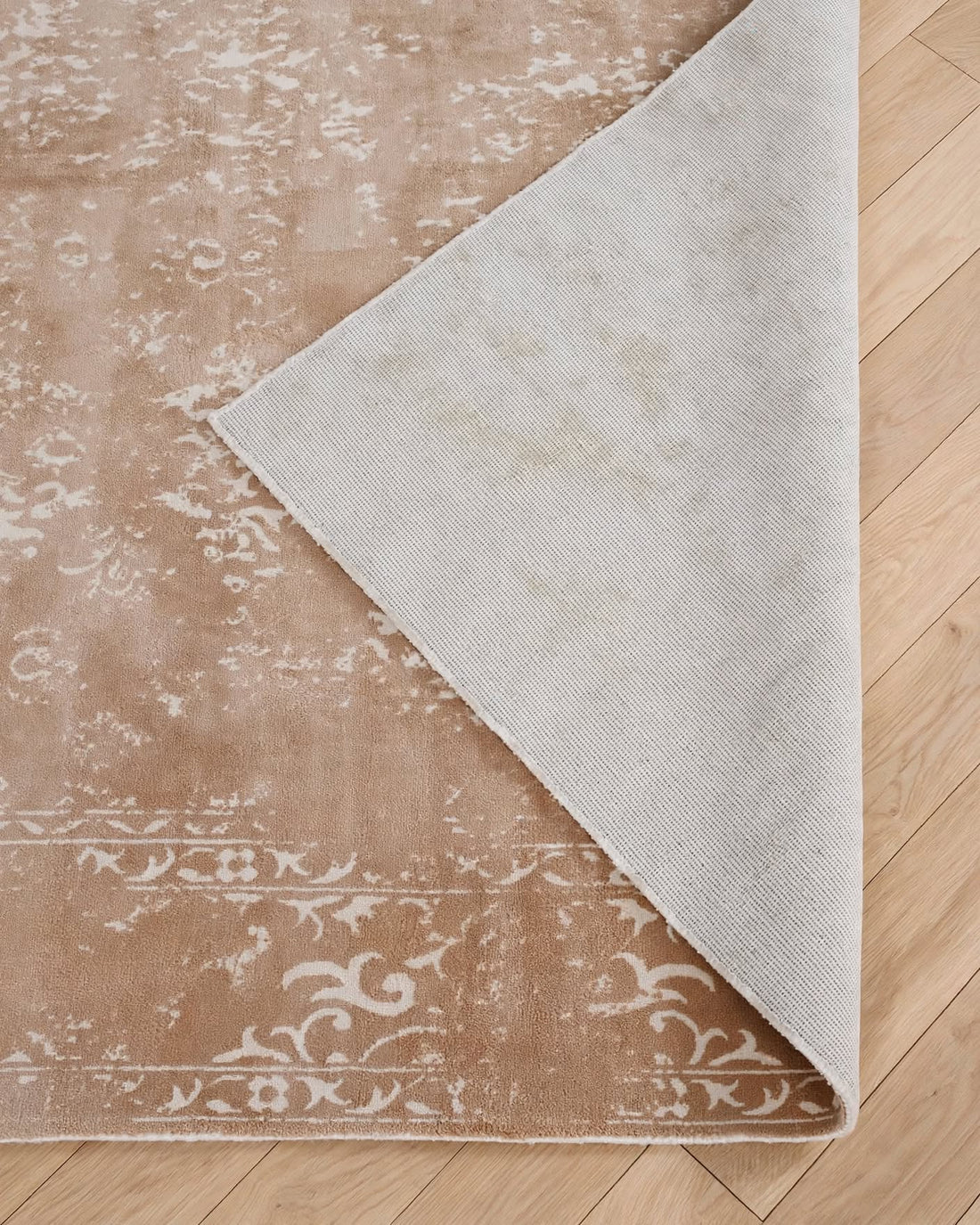 Pink and White Silky Viscose Rug, handmade in Bhadohi India – photo 8