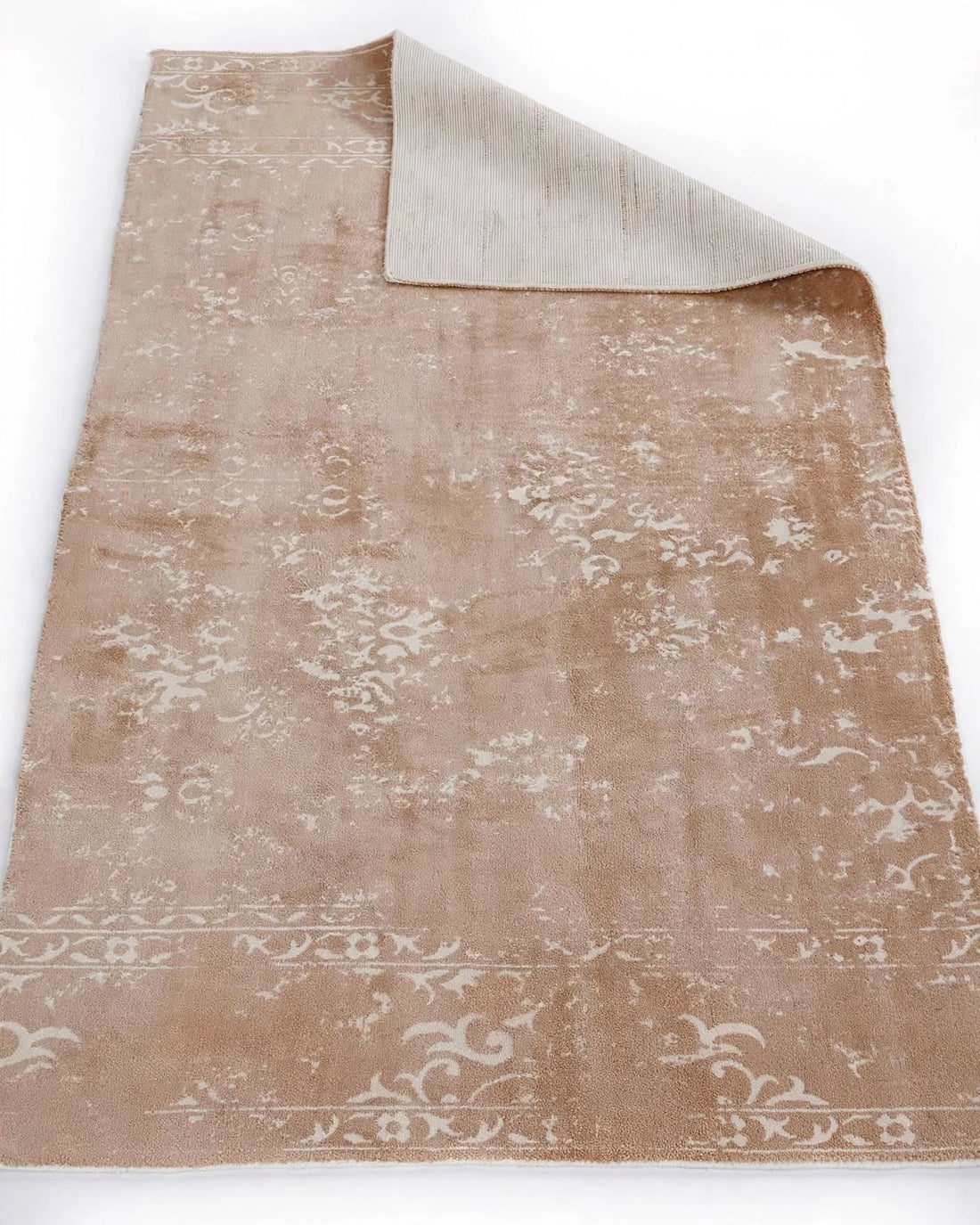 Pink and White Silky Viscose Rug, handmade in Bhadohi India – photo 7
