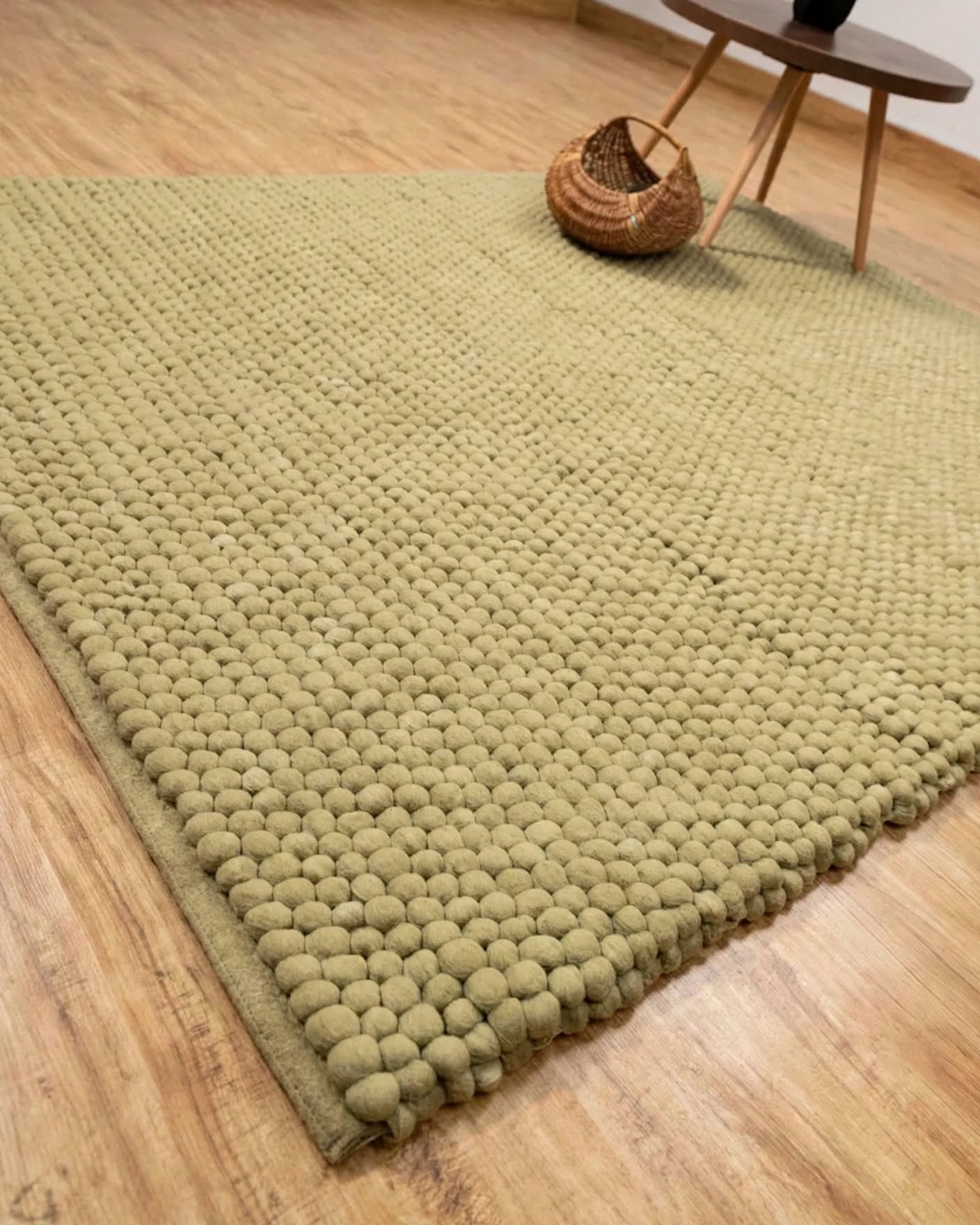 Sage Green Chunky Wool Area Rug, handmade in Bhadohi India – photo 6
