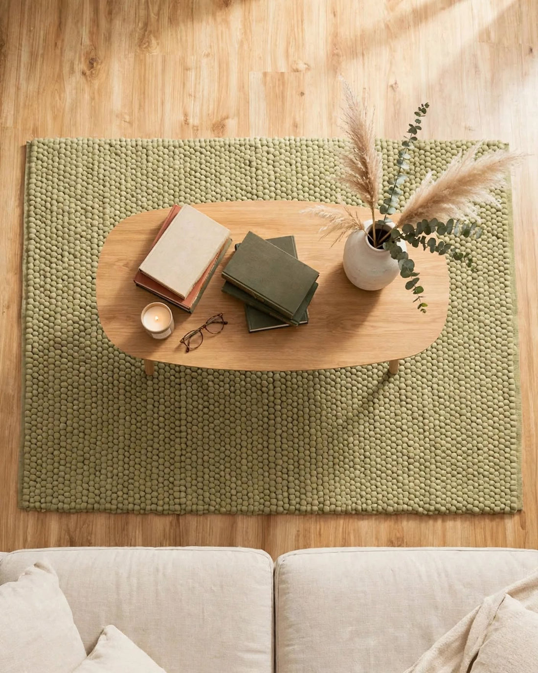 Sage Green Chunky Wool Area Rug, handmade in Bhadohi India – photo 1