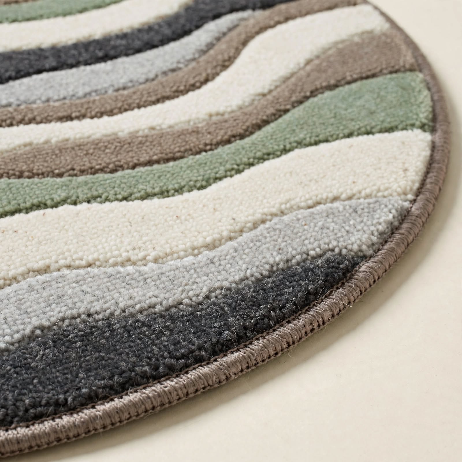 Hand-Tufted Round Wavy Swirl Rug – Earthy Espresso Brown Tan Circular Carpet