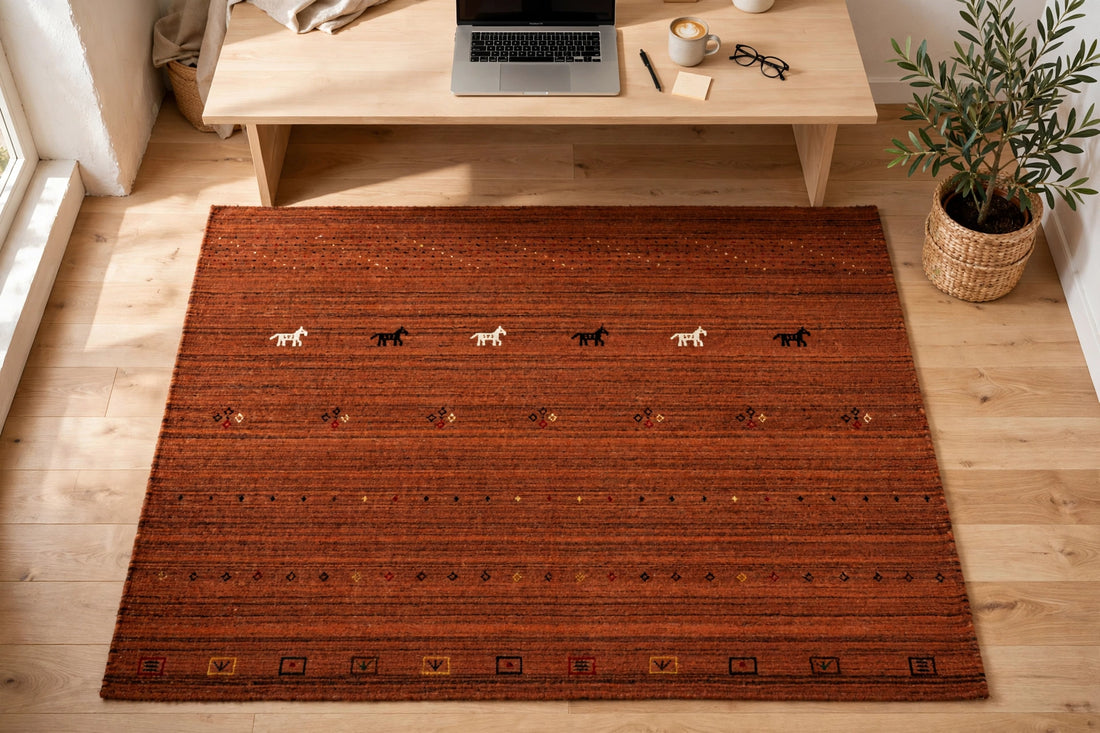 Rust Rug Horse Motifs