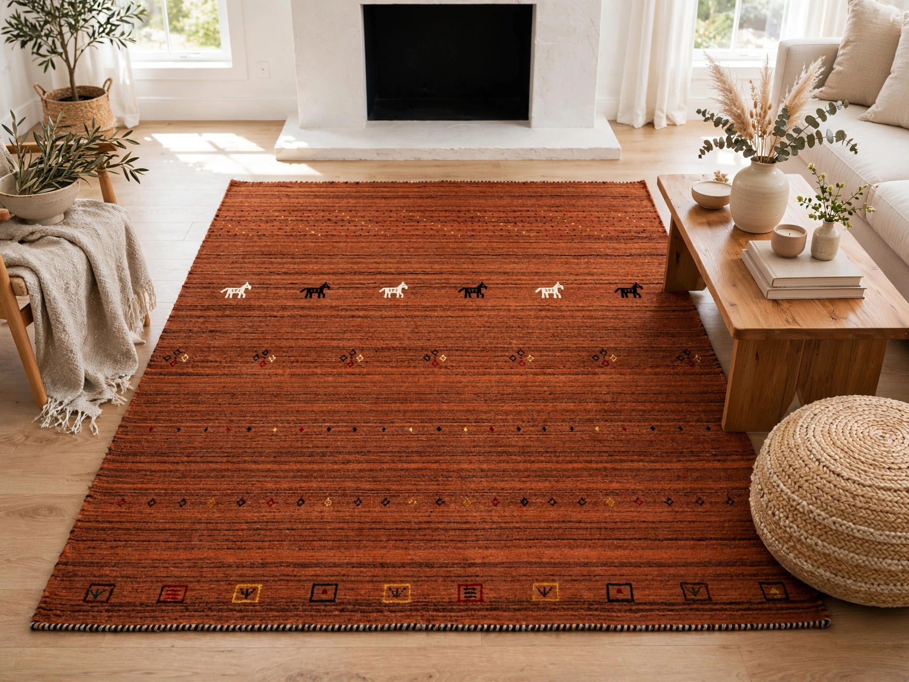 Rust Rug Horse Motifs