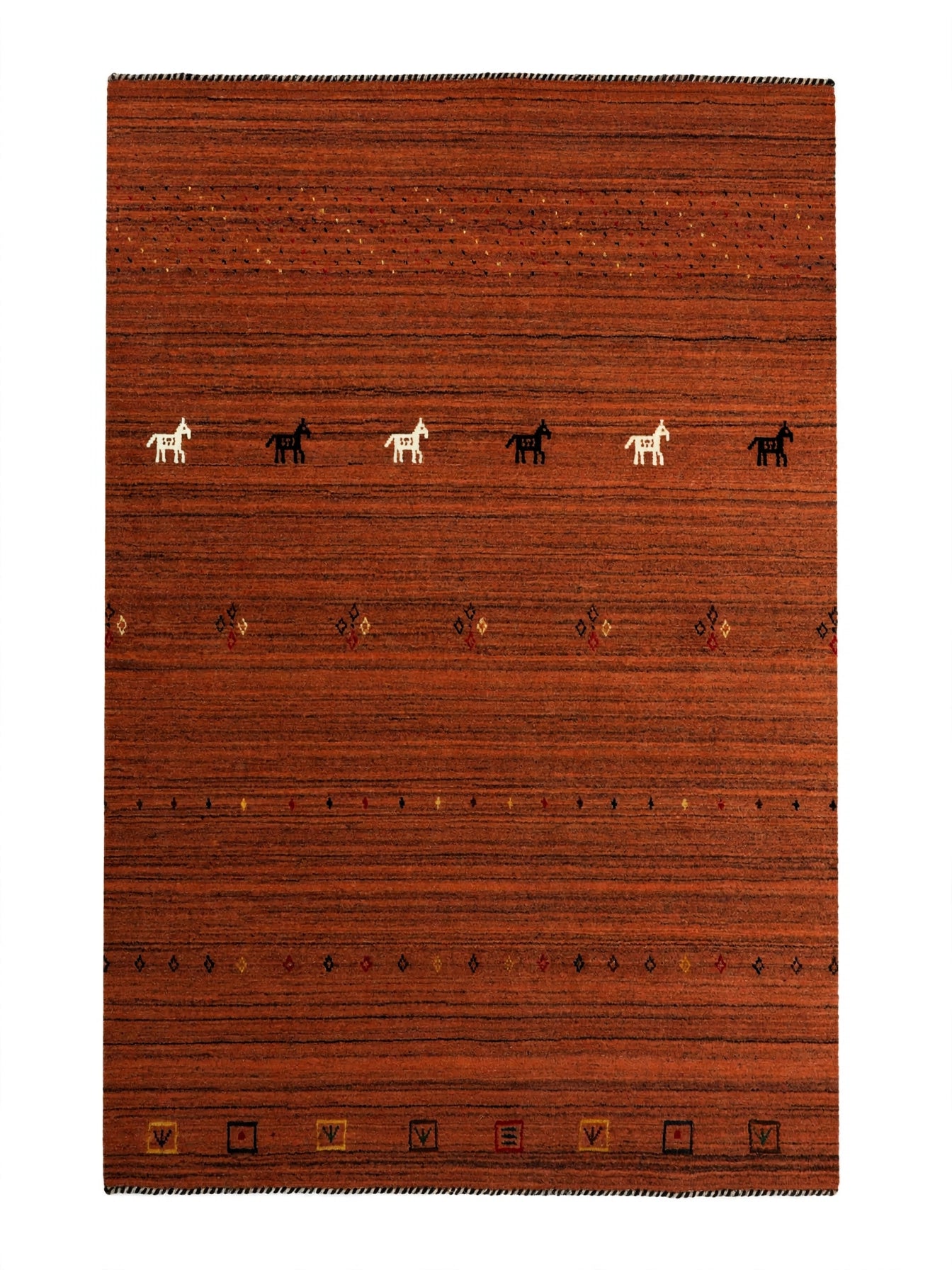 Rust Rug Horse Motifs