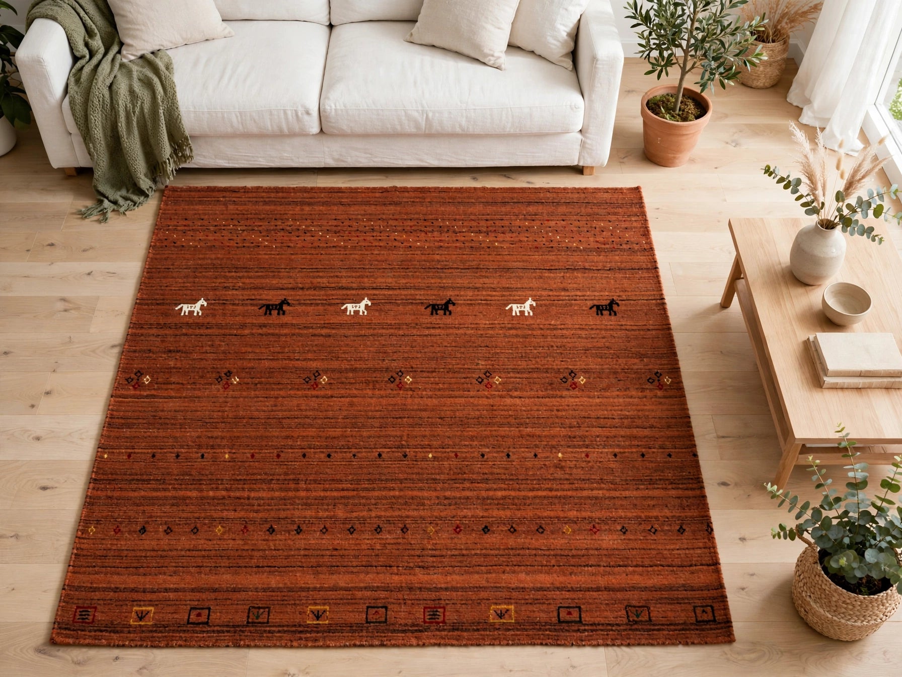 Rust Rug Horse Motifs