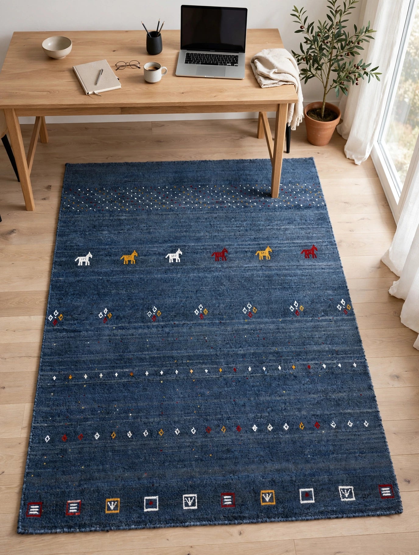 Slate Blue Gabbeh Rug Flat Lay