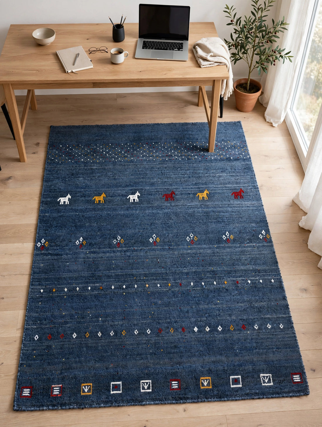 Slate Blue Gabbeh Rug Flat Lay