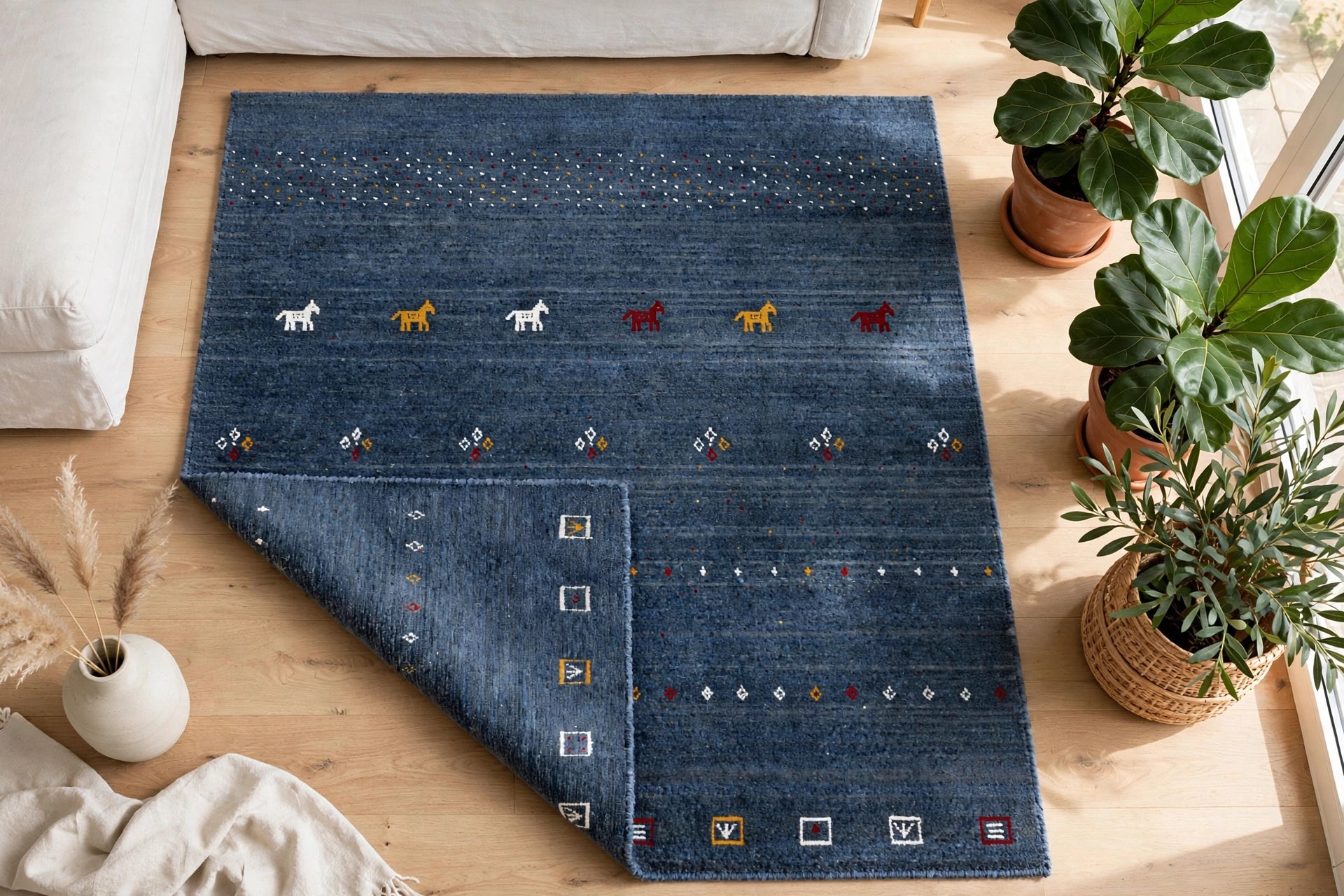 Slate Blue Gabbeh Rug Flat Lay
