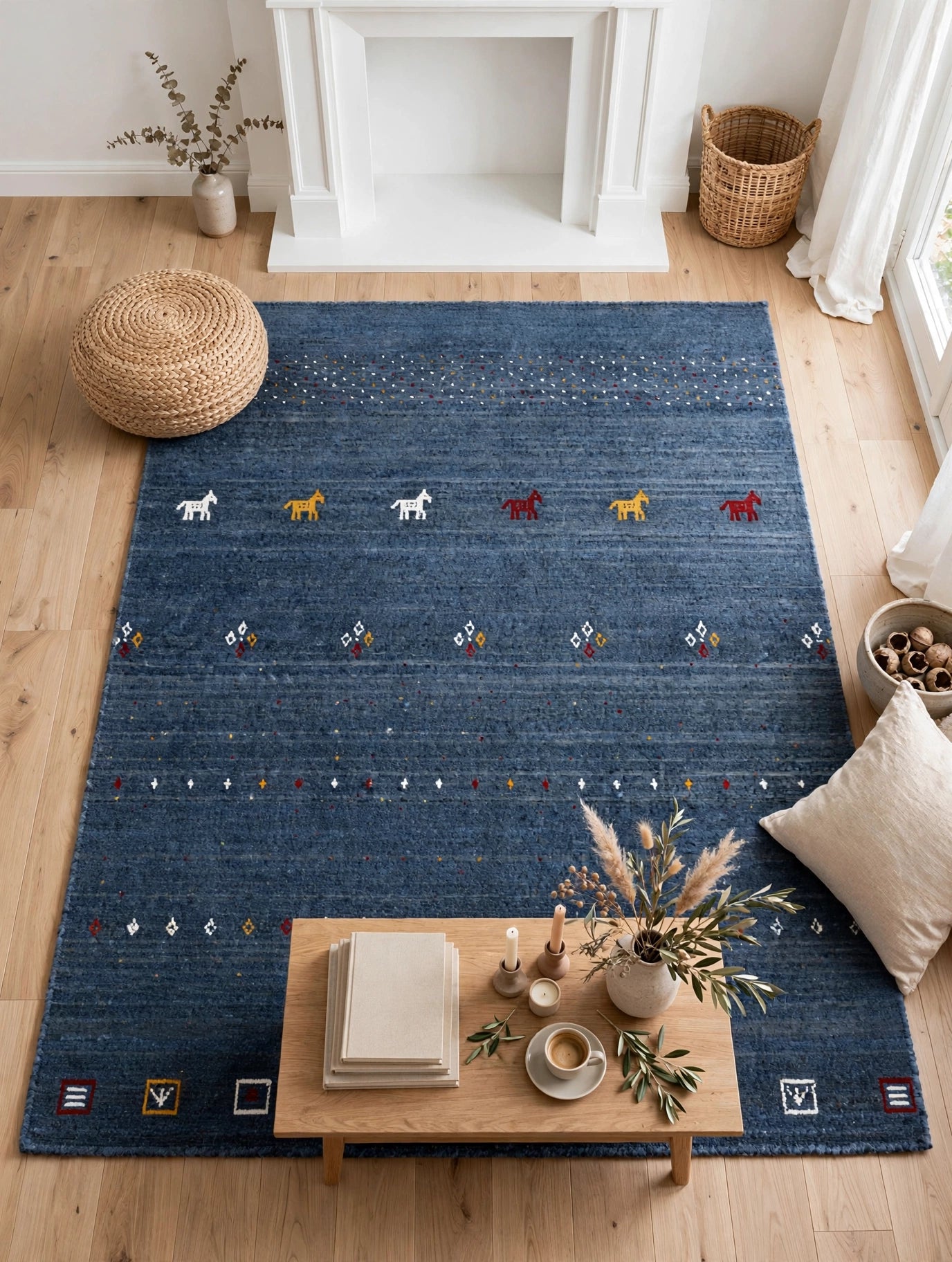 Slate Blue Gabbeh Rug Flat Lay