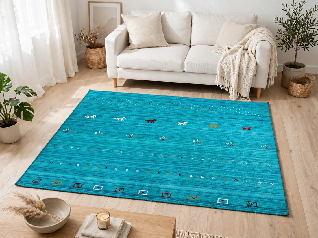 Turquoise Rug Flat Lay