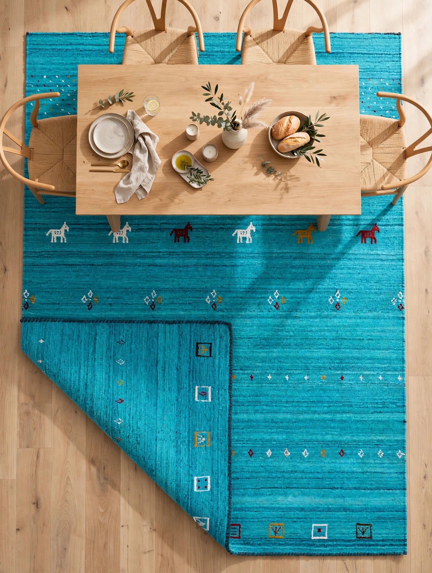 Turquoise Rug Flat Lay
