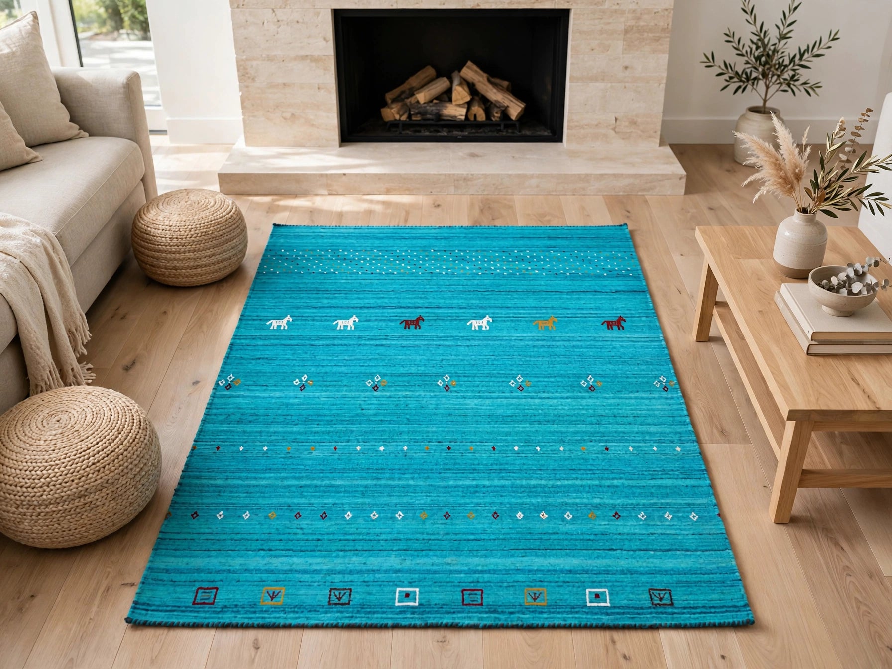 Turquoise Rug Flat Lay
