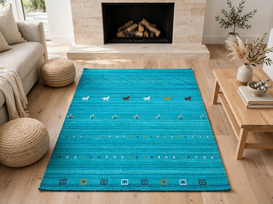 Turquoise Rug Flat Lay