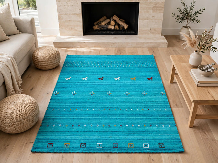 Turquoise Rug Flat Lay