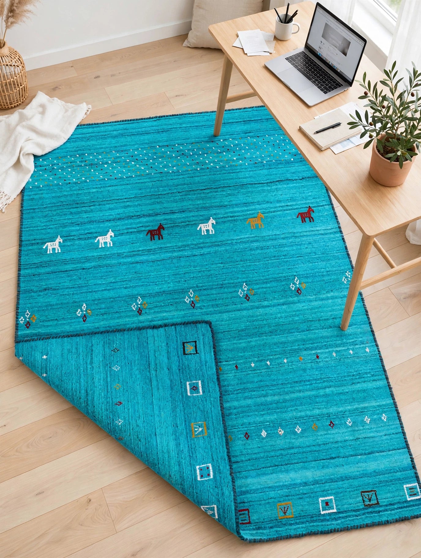 Turquoise Rug Flat Lay